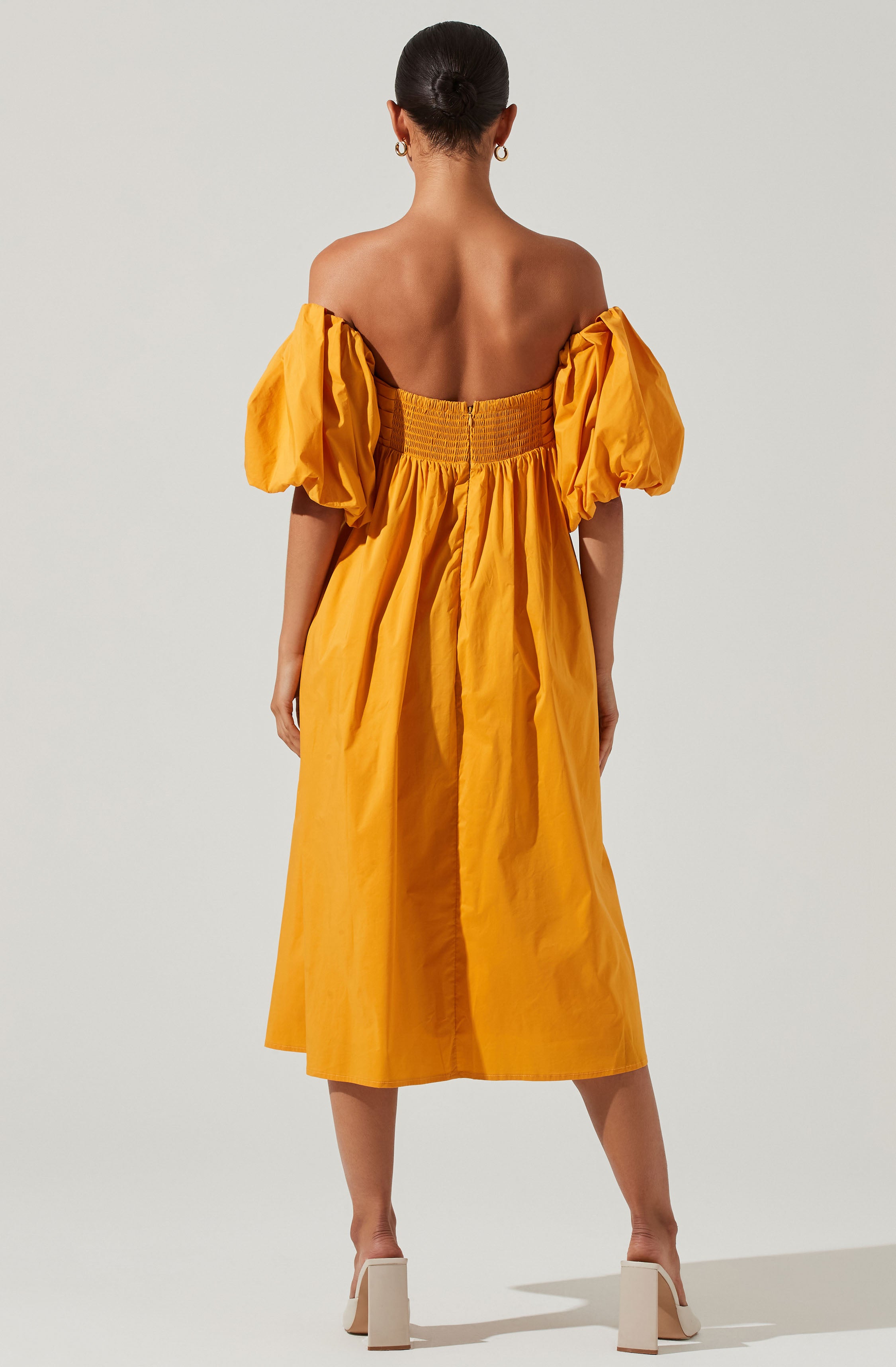 Carlin Off Shoulder Puff Sleeve Midi Dress-Aljck