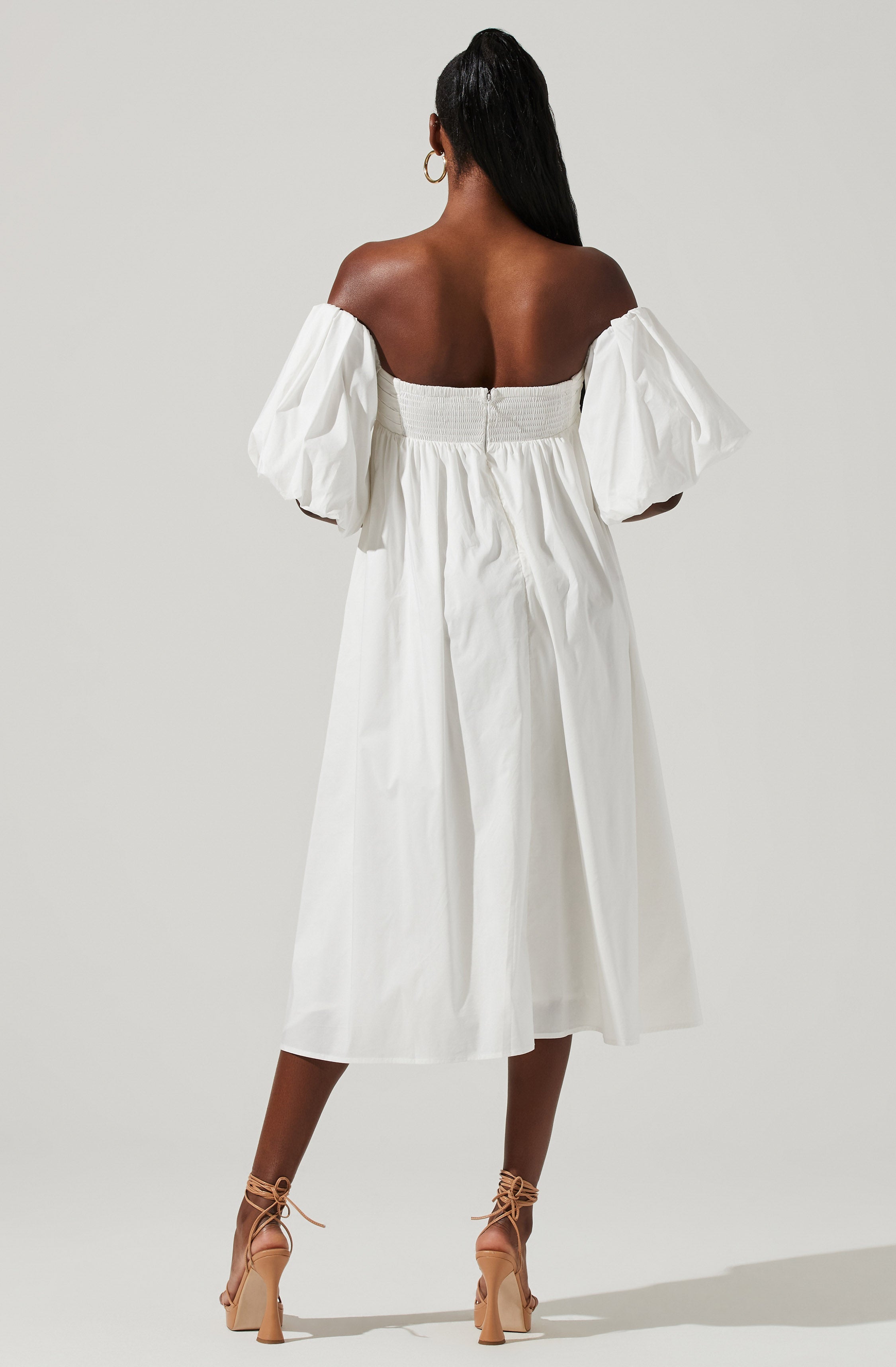 Carlin Off Shoulder Puff Sleeve Midi Dress-Aljck