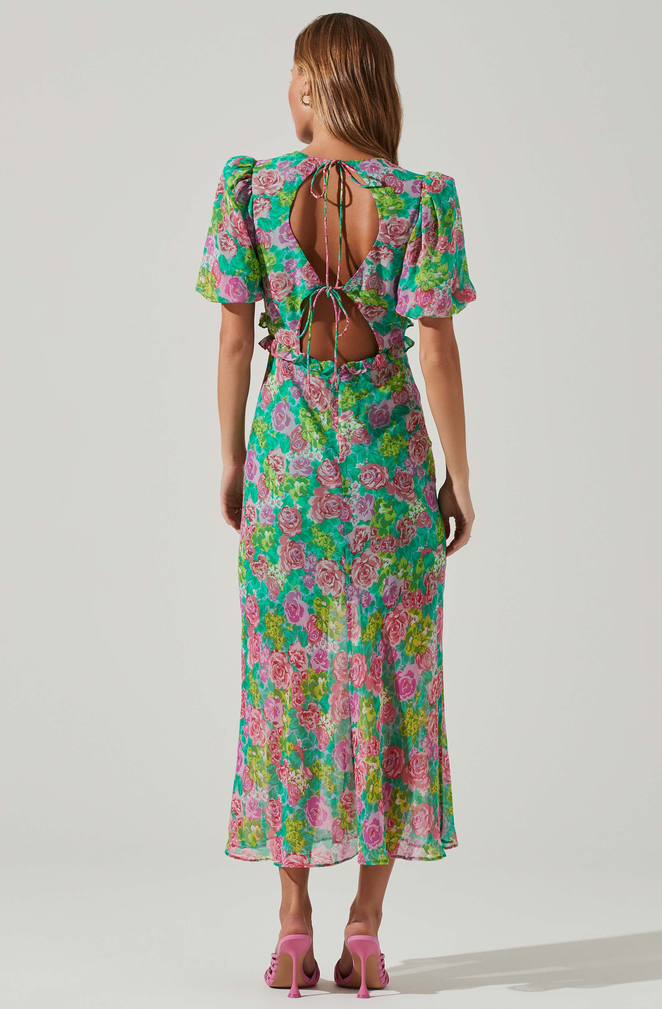 Esperanza Floral Puff Sleeve Midi Dress-Aljck