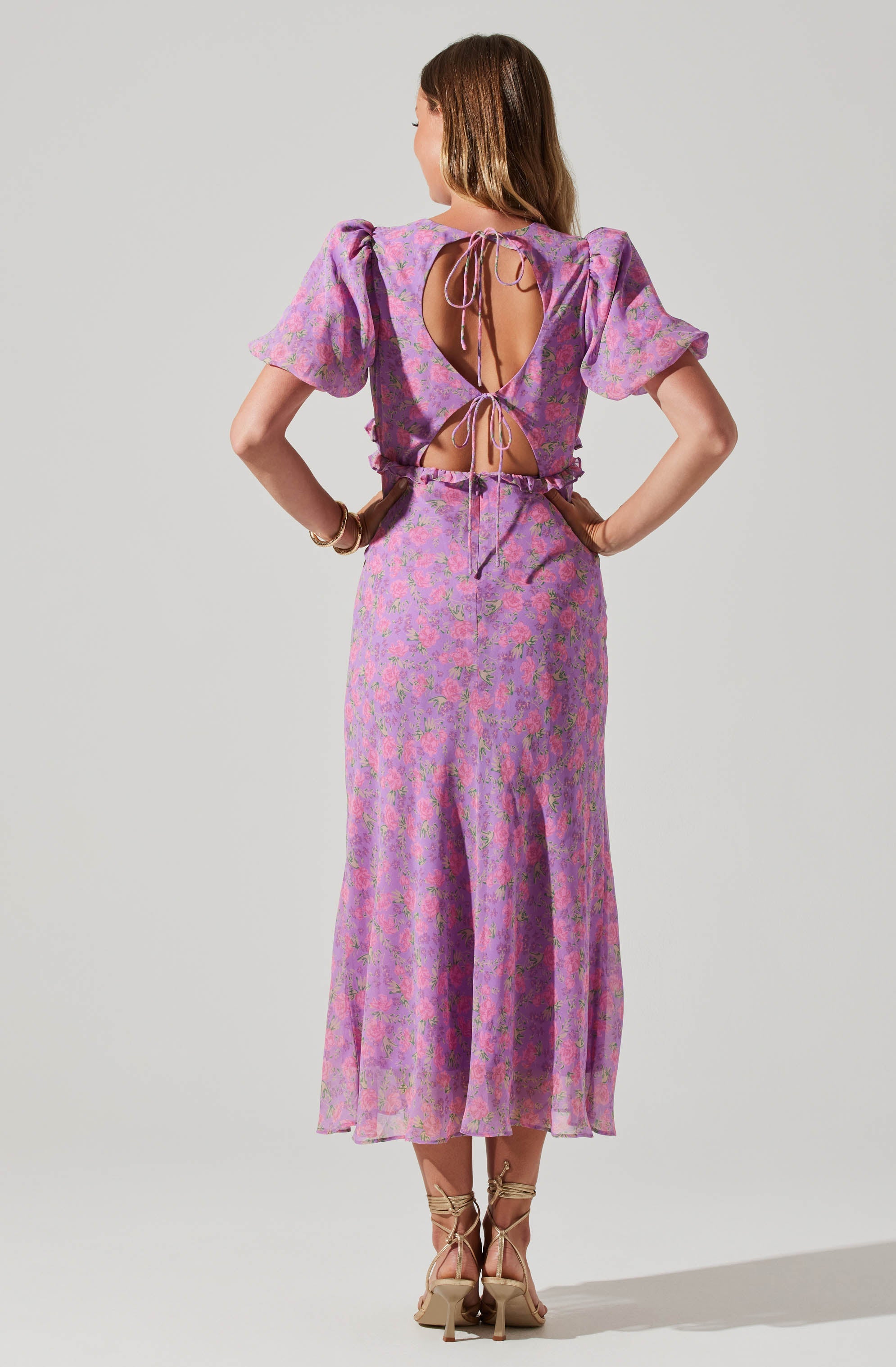 Esperanza Floral Puff Sleeve Midi Dress-Aljck