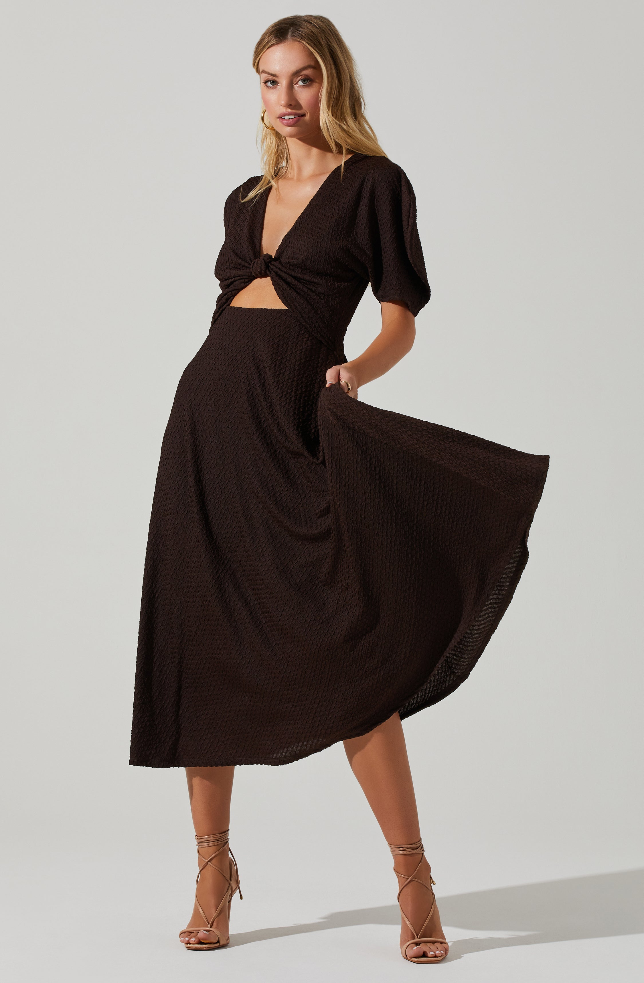 Manola Cutout Puff Sleeve Midi Dress-Aljck