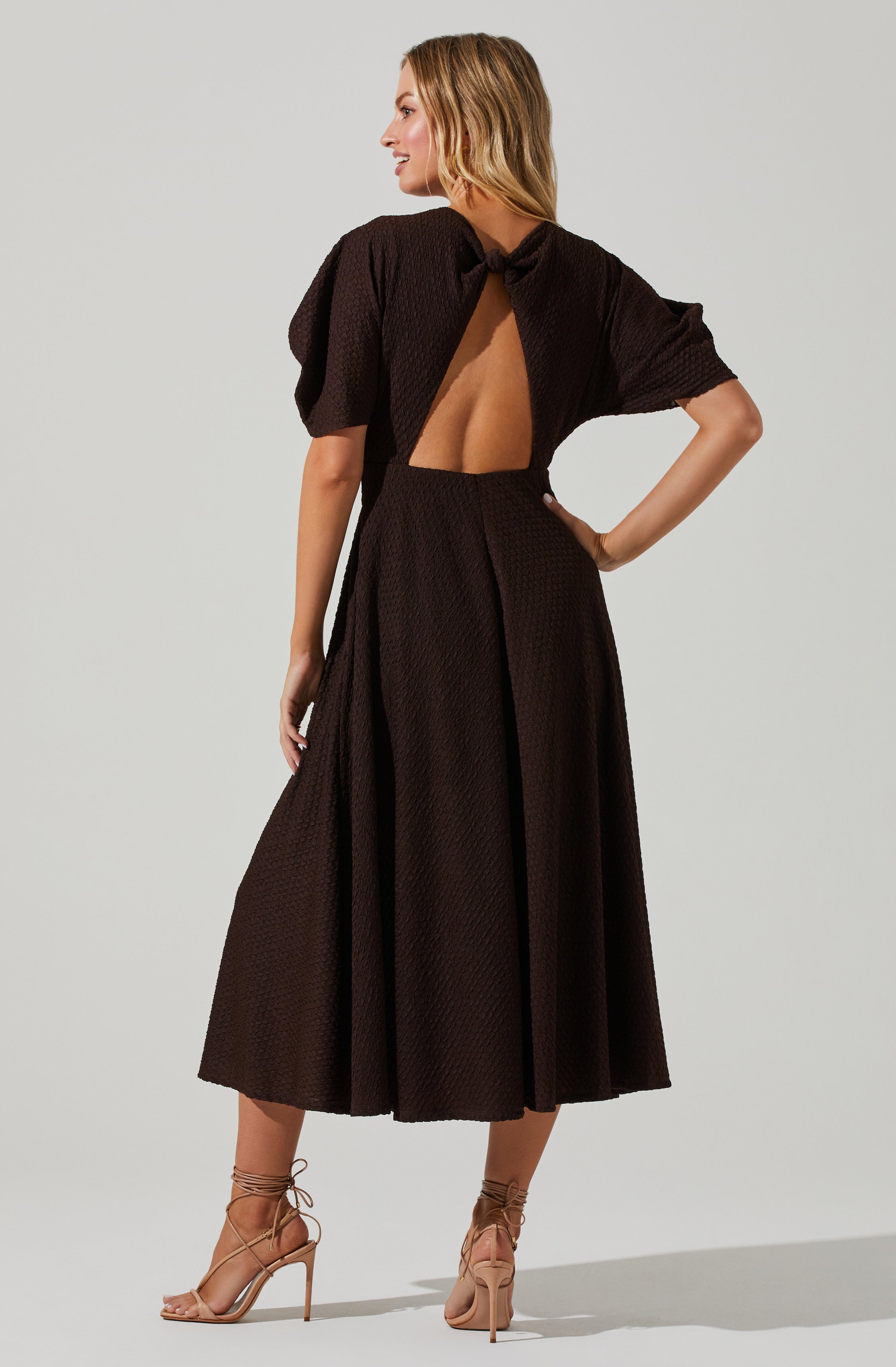 Manola Cutout Puff Sleeve Midi Dress-Aljck