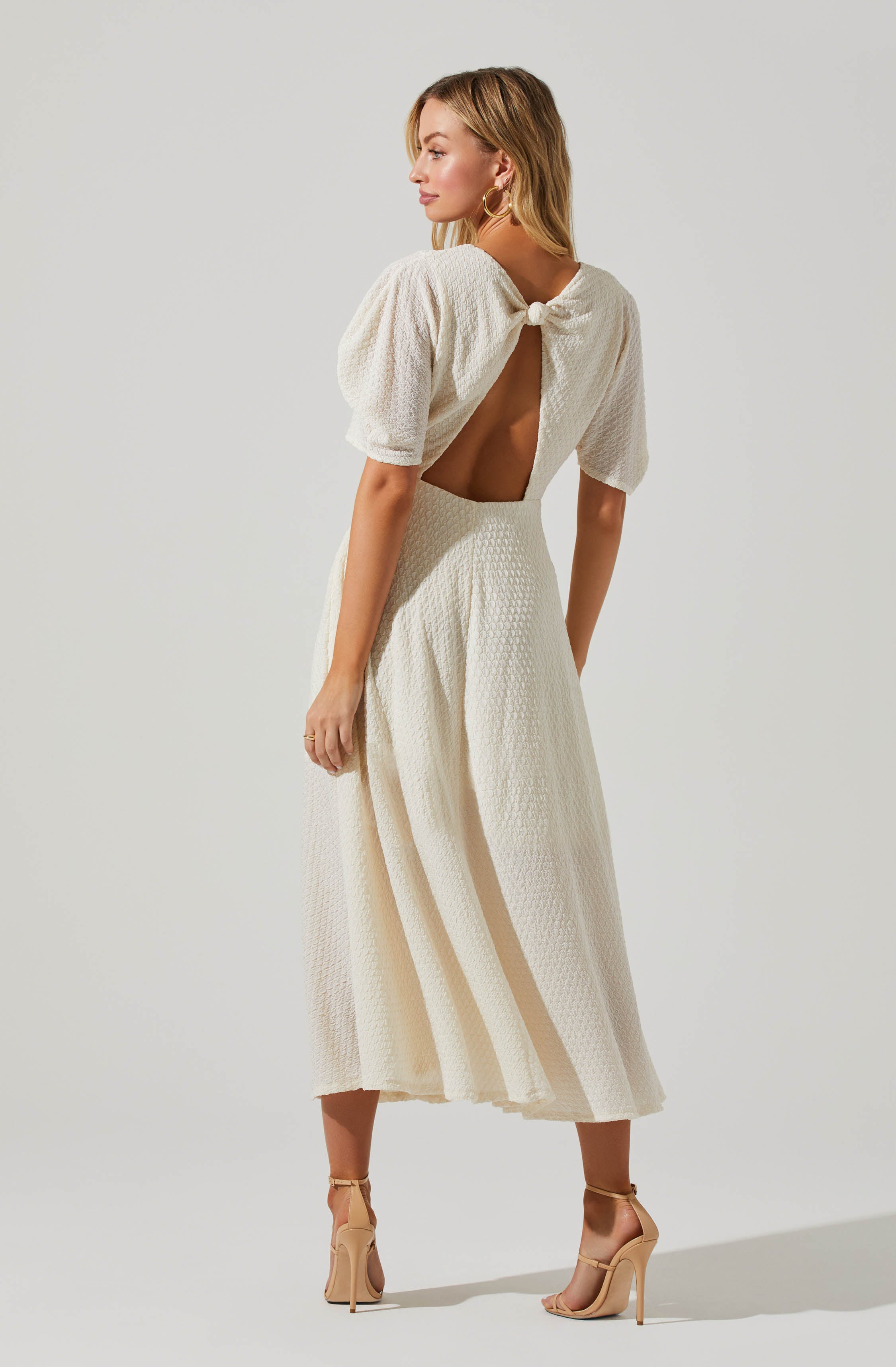 Manola Cutout Puff Sleeve Midi Dress-Aljck