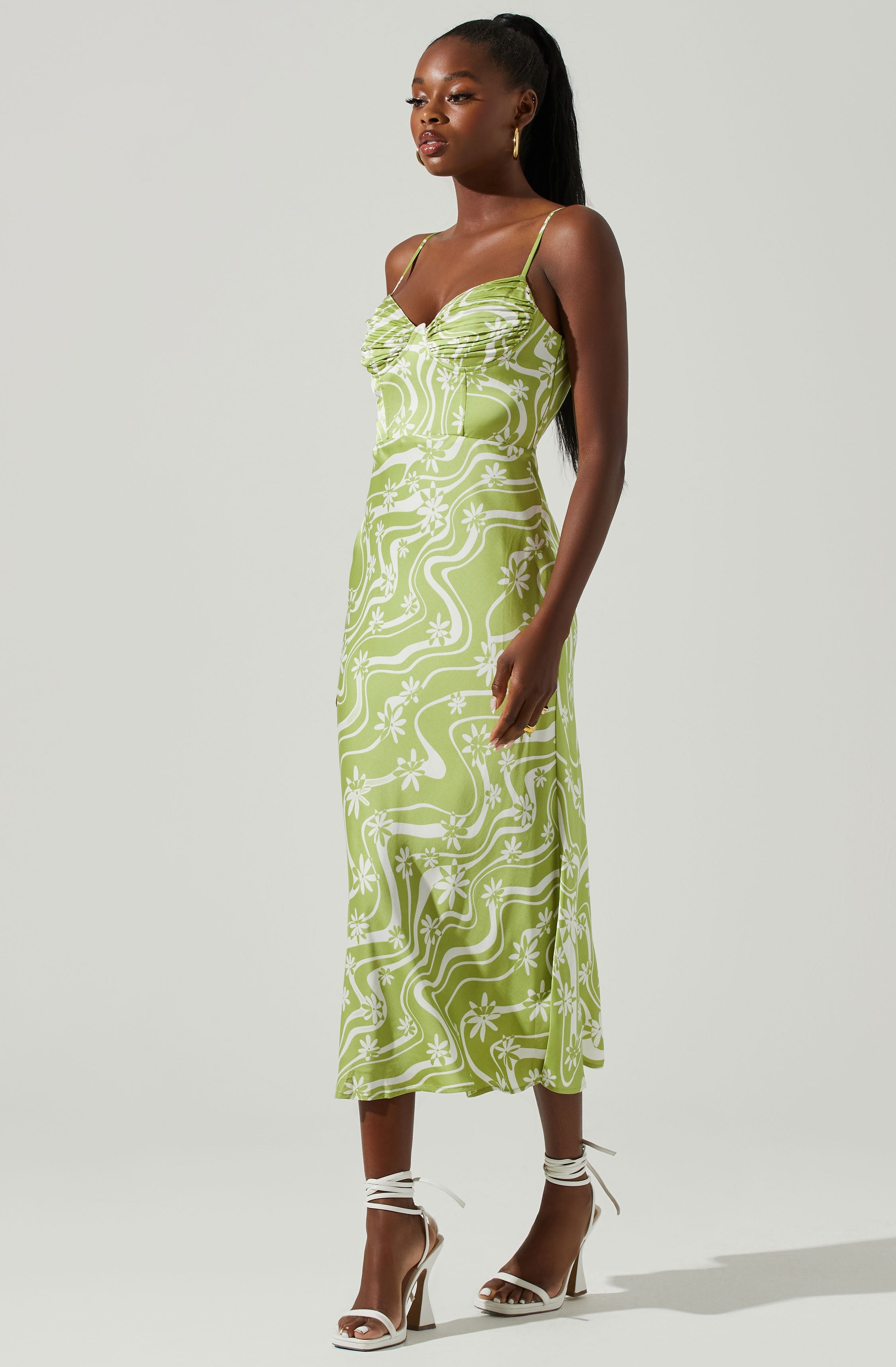 Mabel Retro Floral Bustier Midi Dress-Aljck