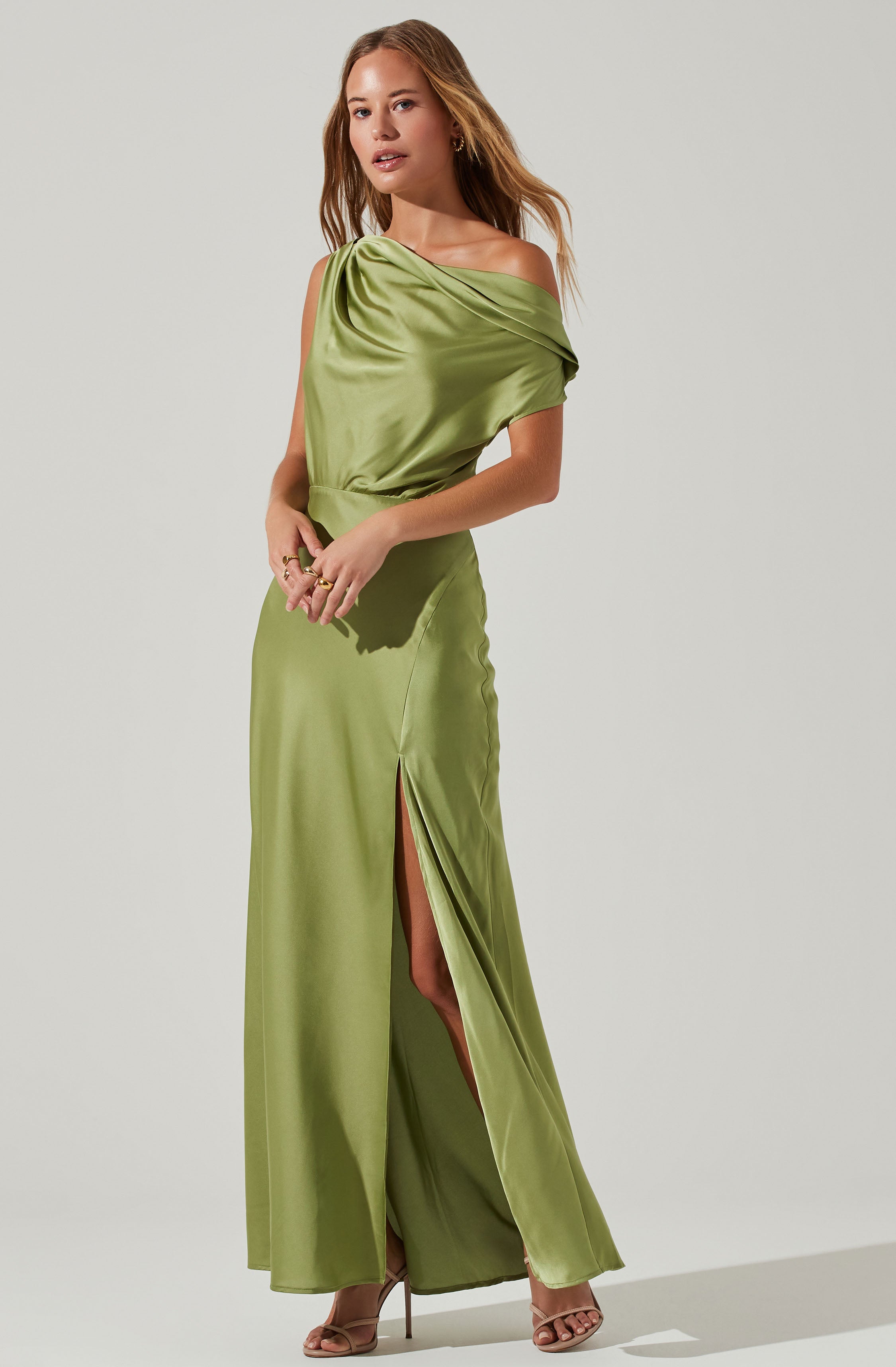 Monroe Satin Off Shoulder Maxi Dress-Aljck