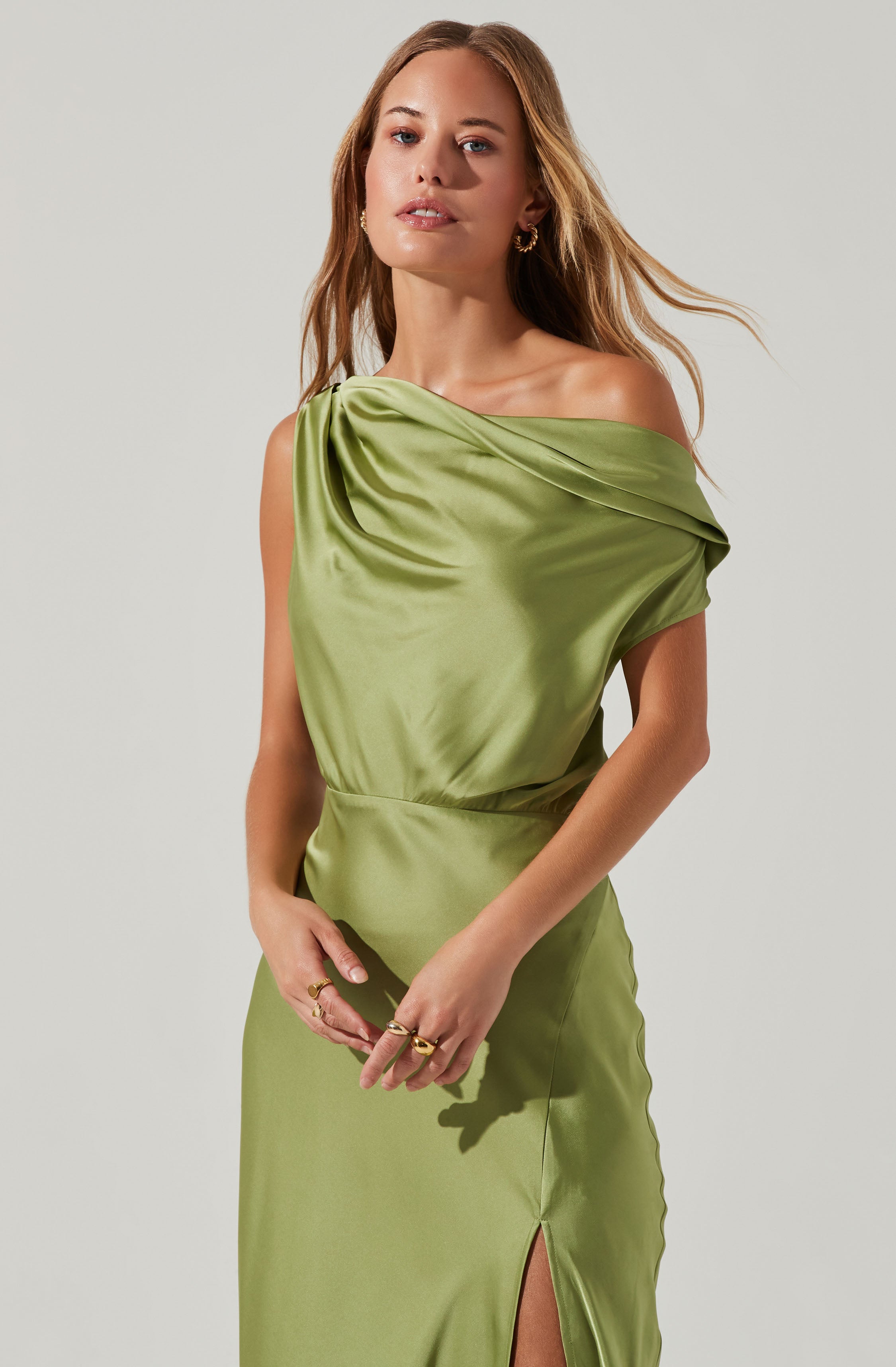 Monroe Satin Off Shoulder Maxi Dress-Aljck