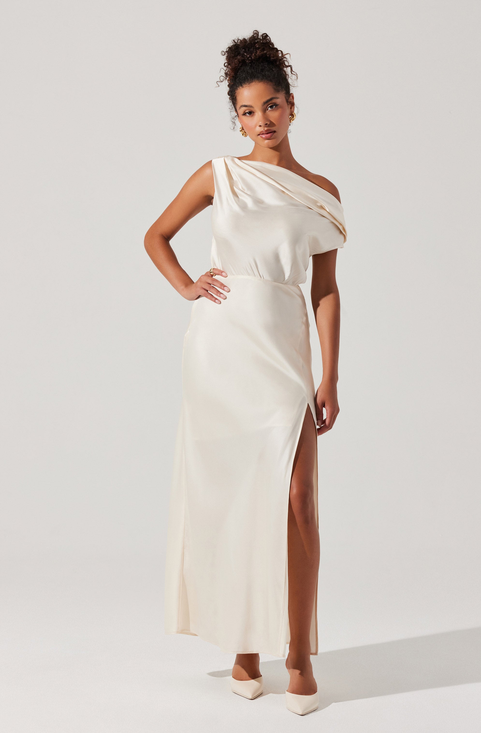 Monroe Satin Off Shoulder Dress-Aljck