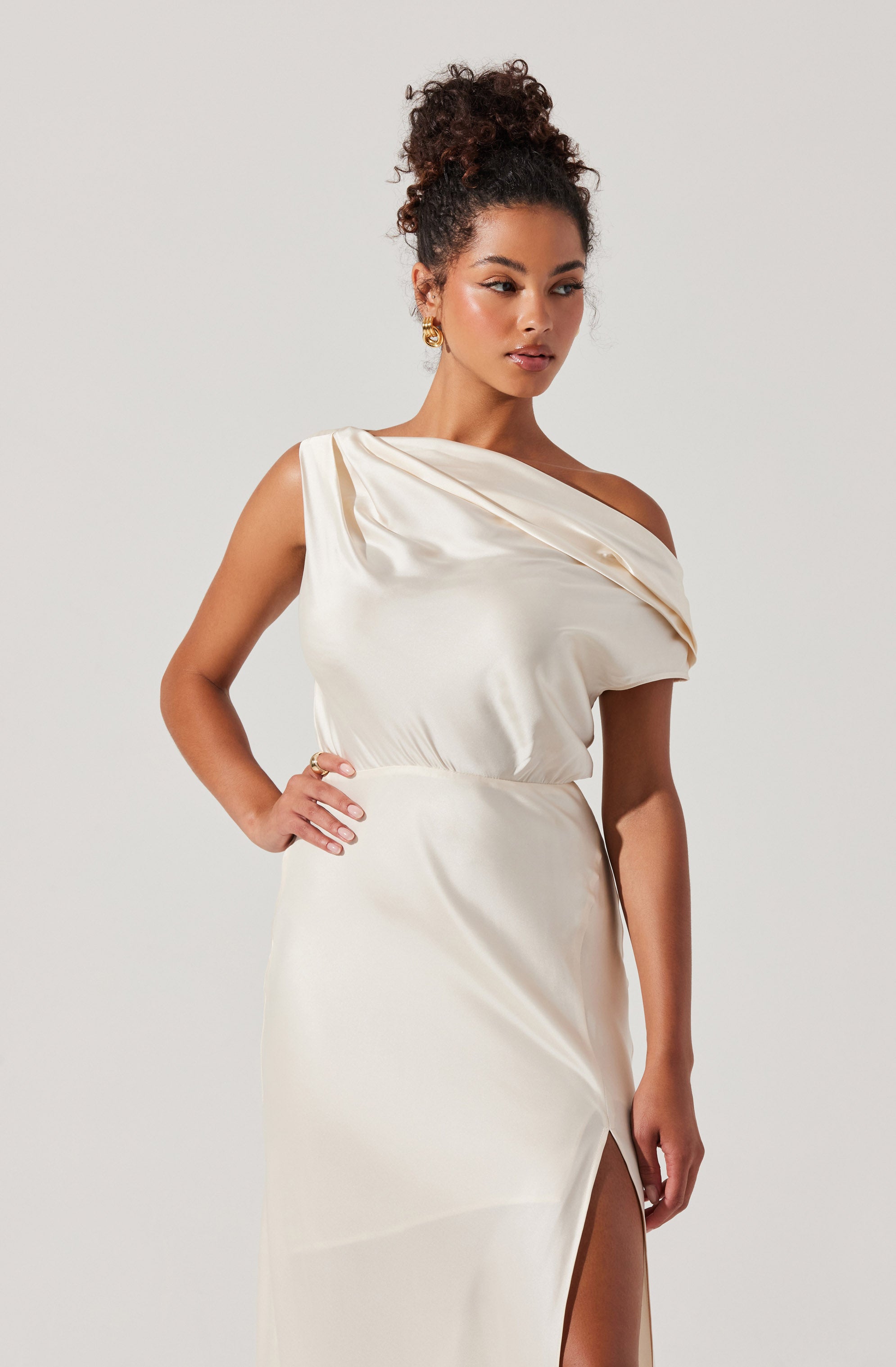 Monroe Satin Off Shoulder Dress-Aljck