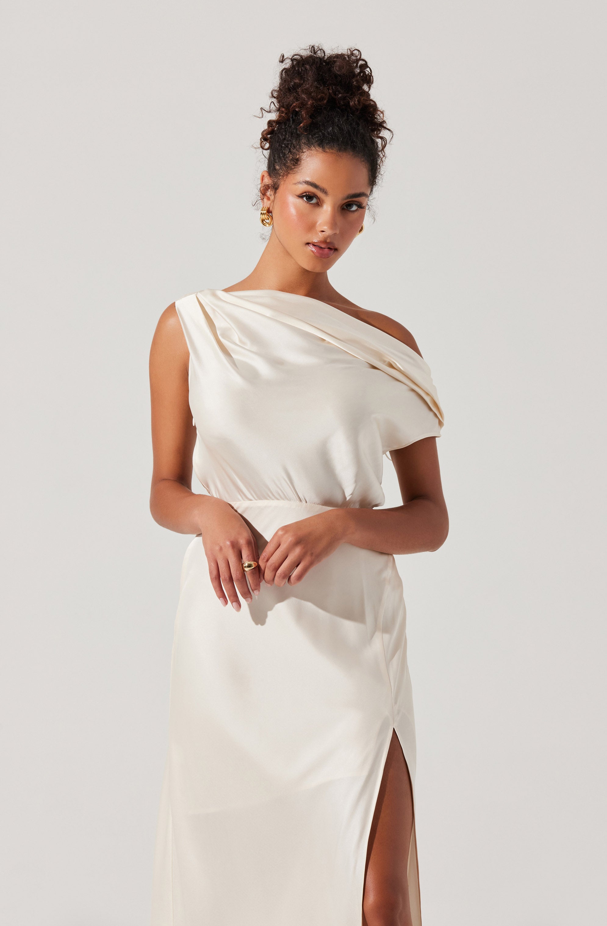 Monroe Satin Off Shoulder Dress-Aljck