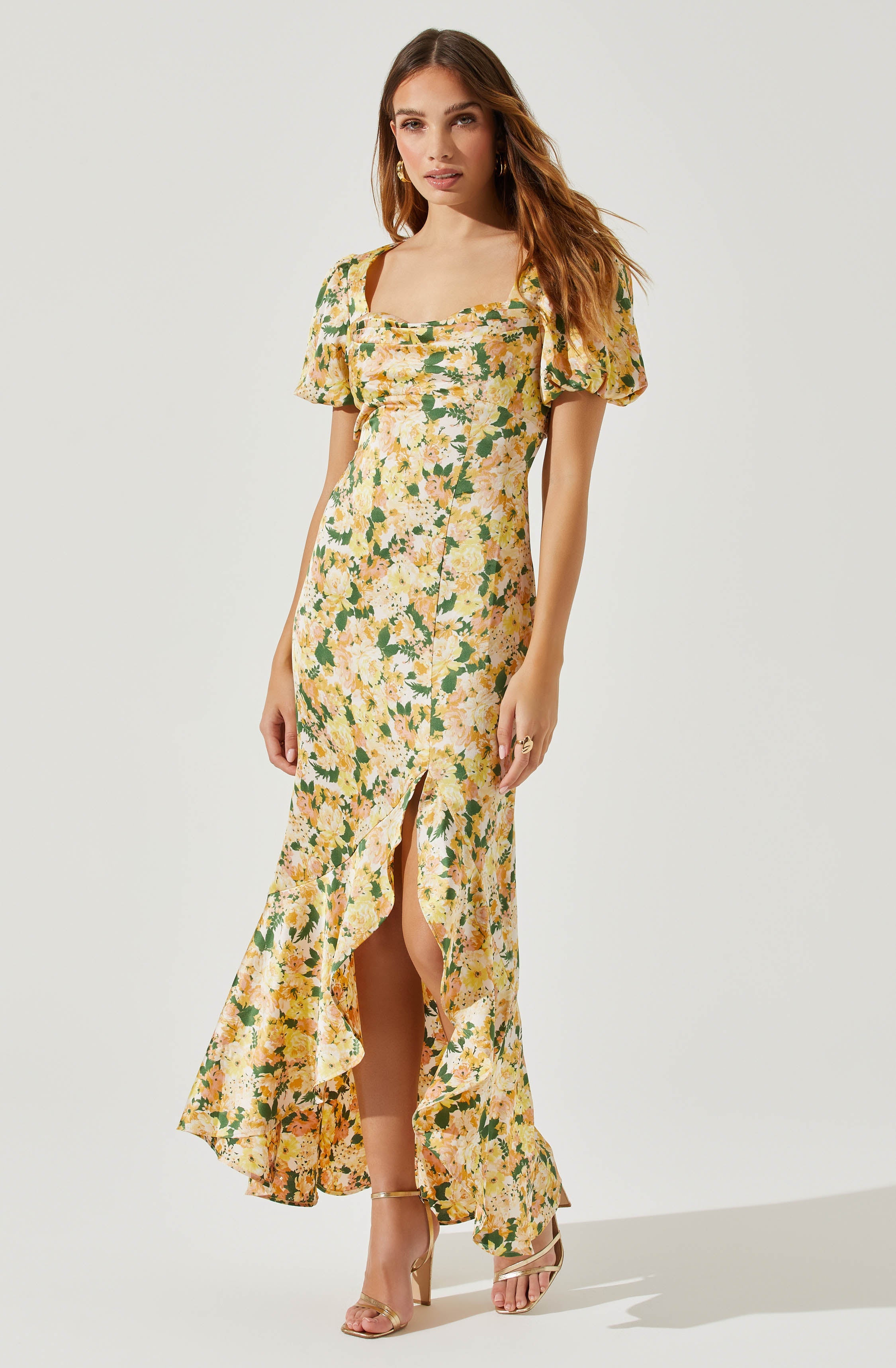 Dayanara Puff Sleeve Floral Maxi Dress-Aljck