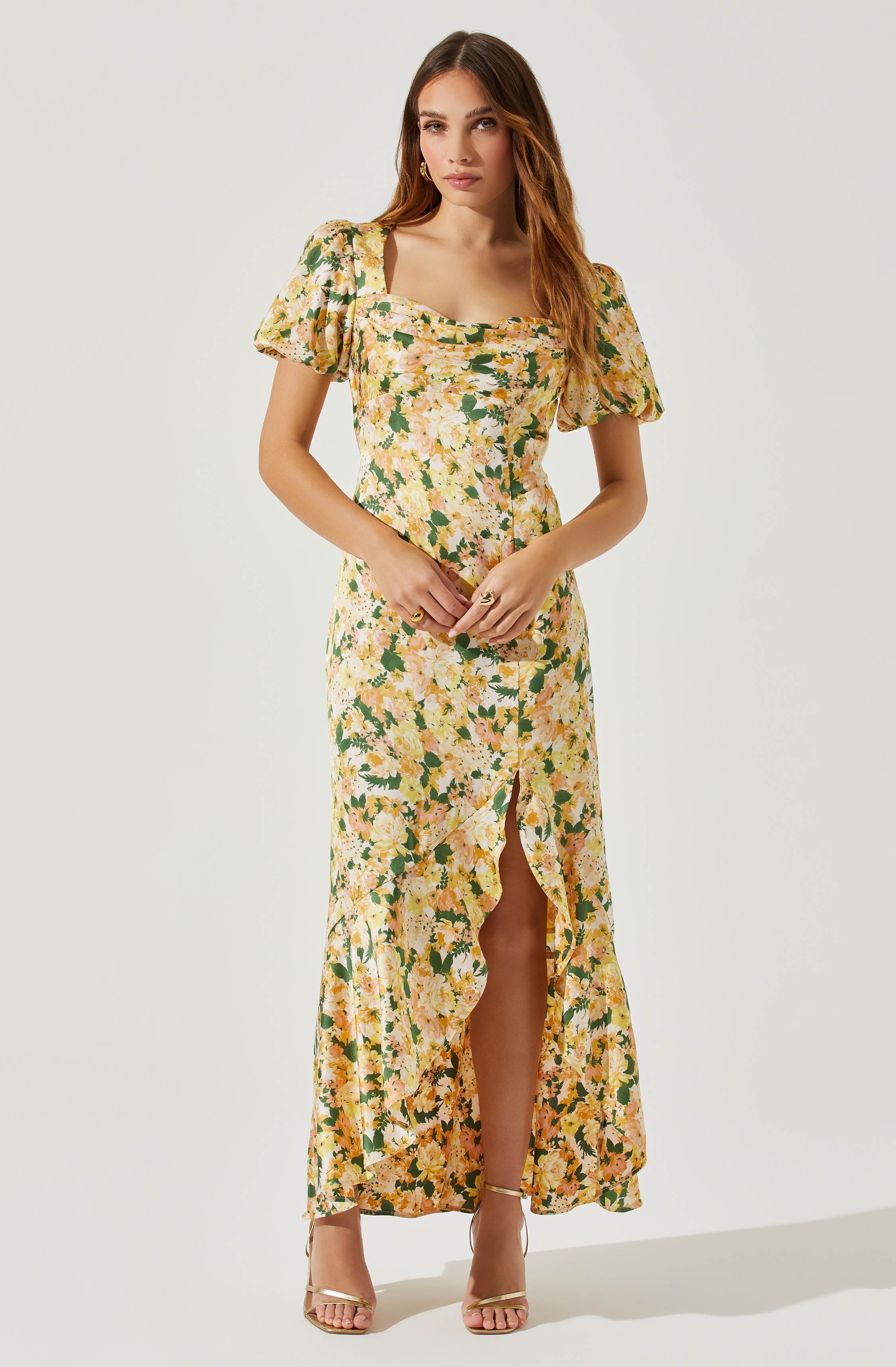 Dayanara Puff Sleeve Floral Maxi Dress-Aljck