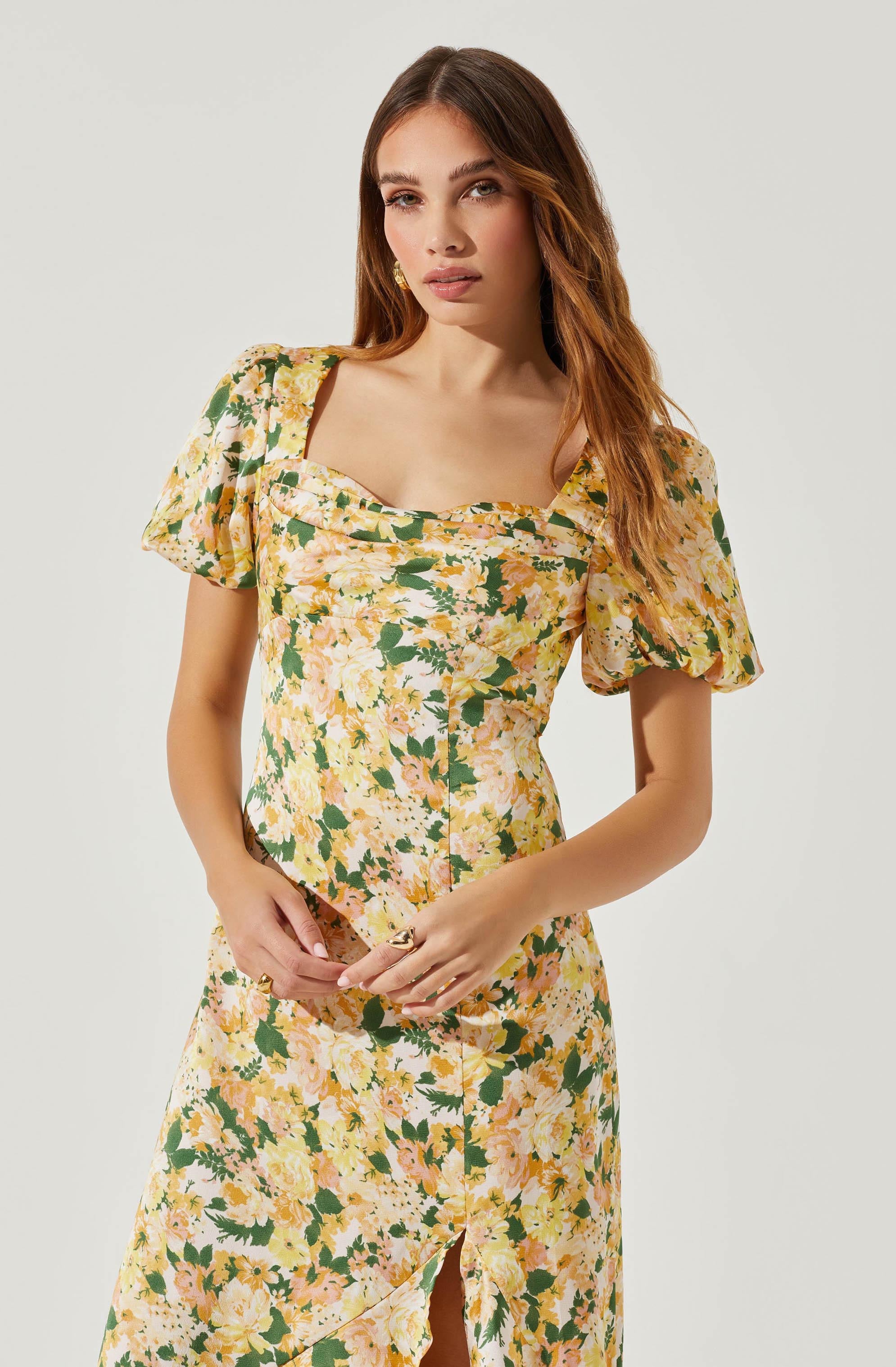 Dayanara Puff Sleeve Floral Maxi Dress-Aljck