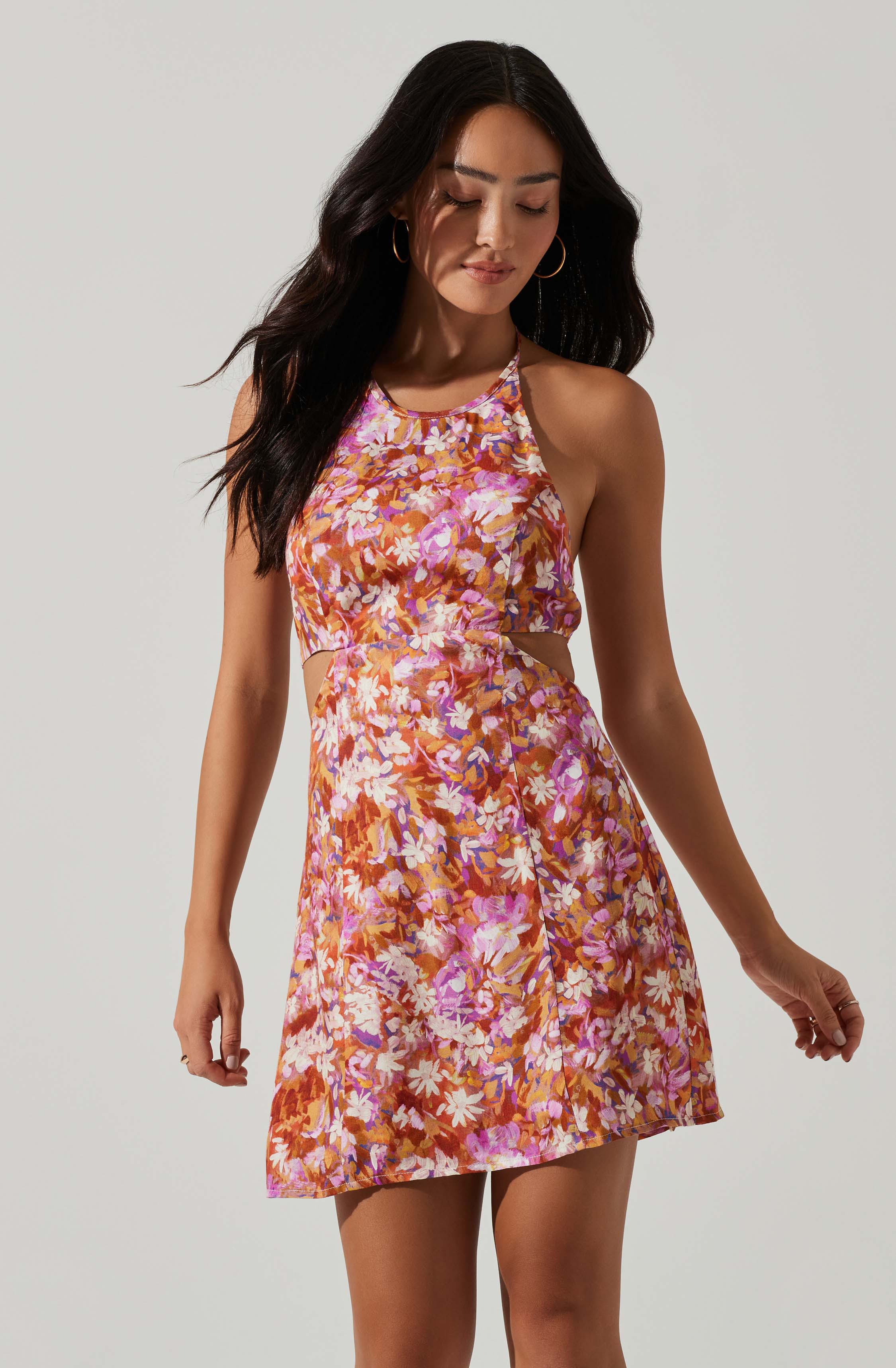 Laylin Floral Halter Cutout Mini Dress-Aljck