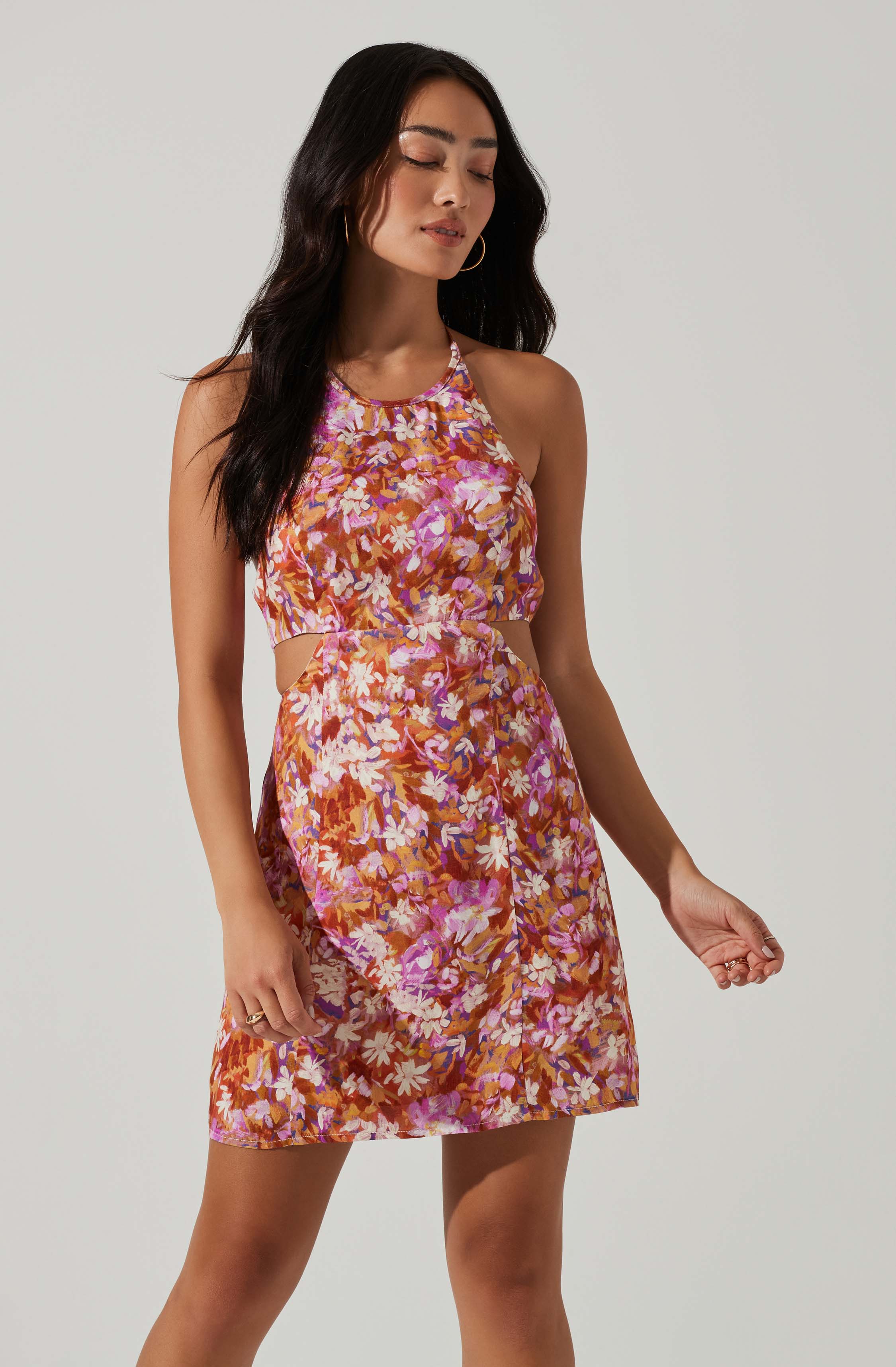 Laylin Floral Halter Cutout Mini Dress-Aljck