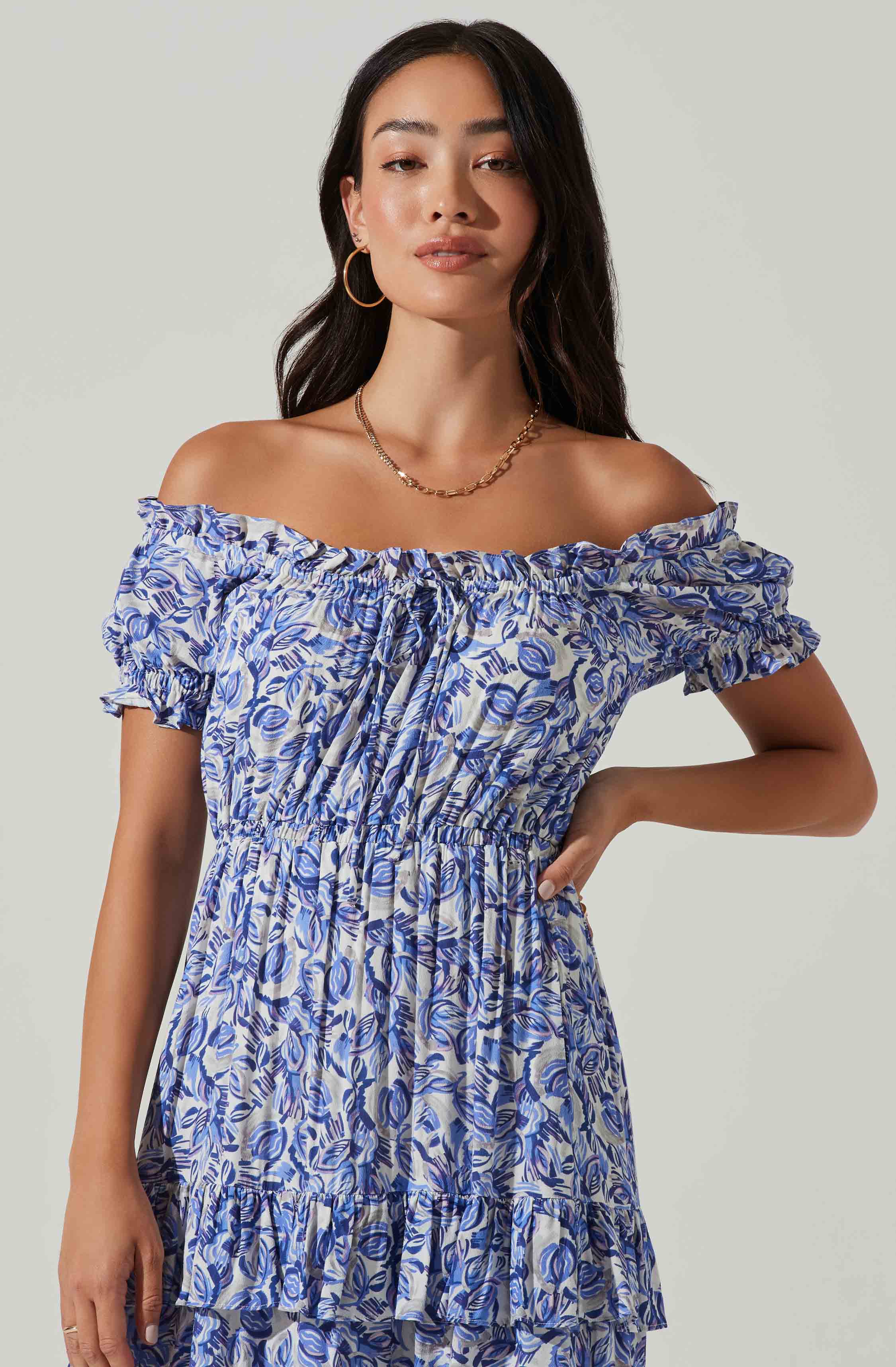 Viona Floral Off Shoulder Tiered Maxi Dress-Aljck