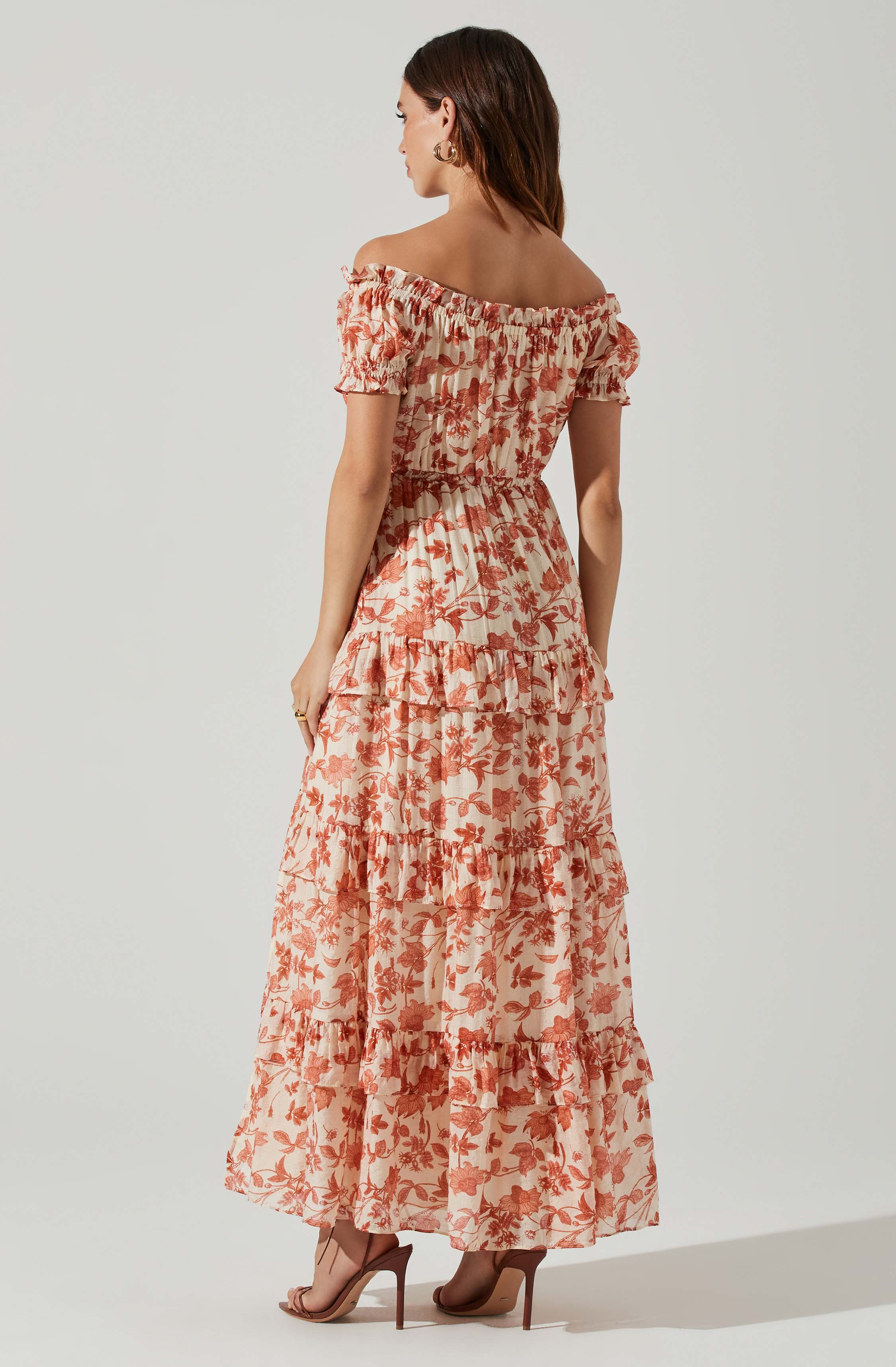 Viona Floral Off Shoulder Tiered Maxi Dress-Aljck
