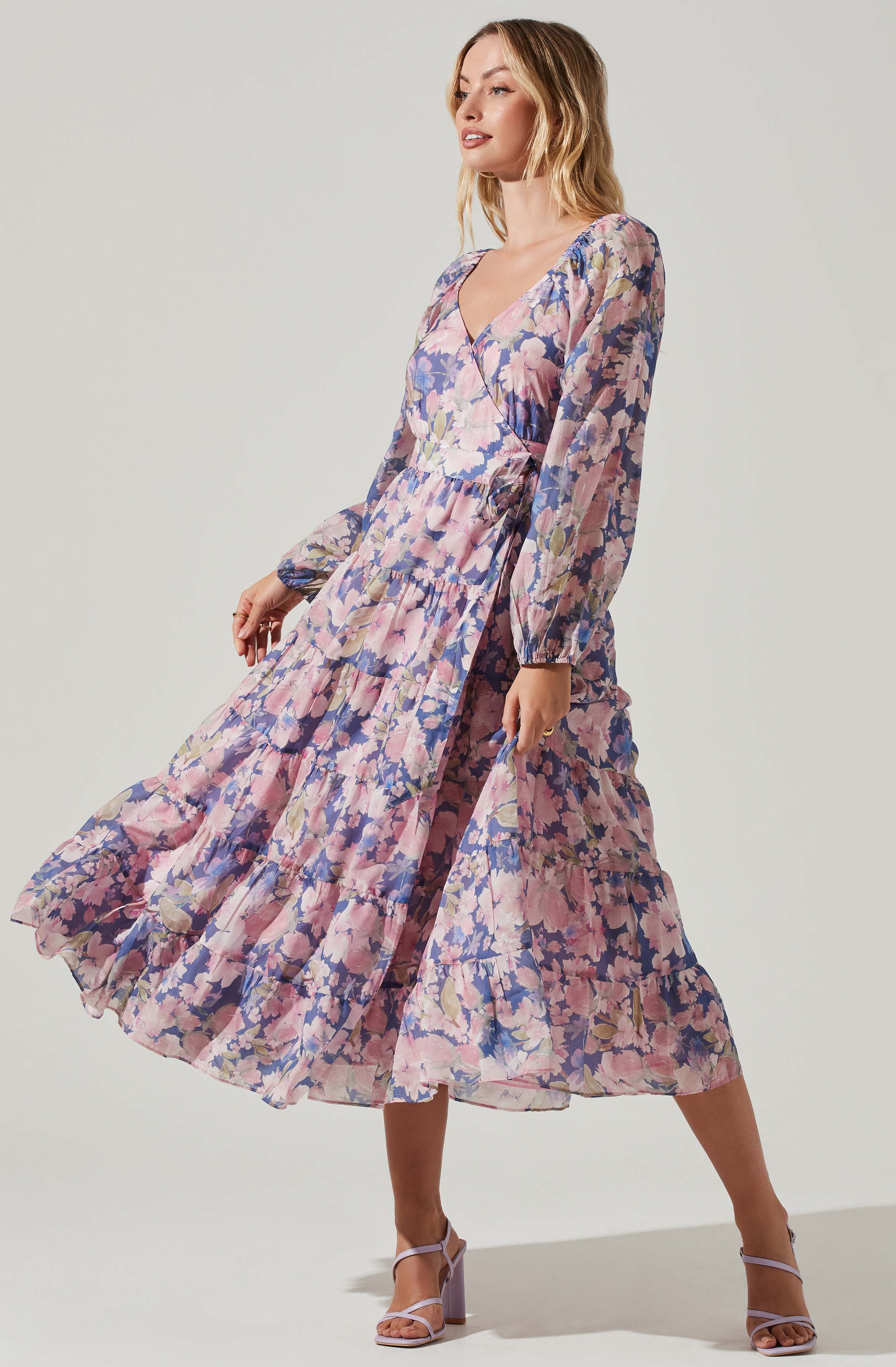 Jannika Floral Wrap Front Midi Dress-Aljck
