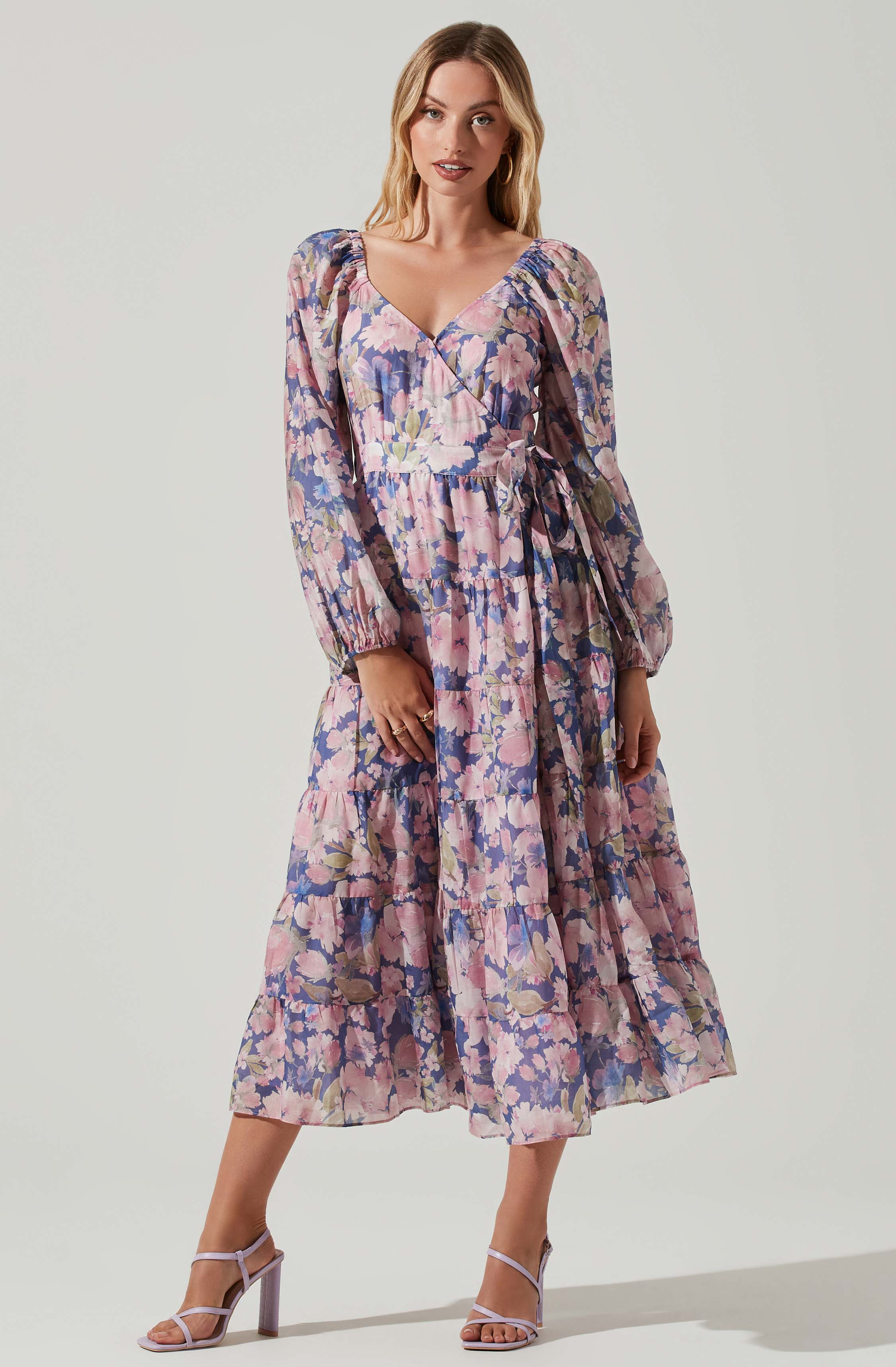 Jannika Floral Wrap Front Midi Dress-Aljck