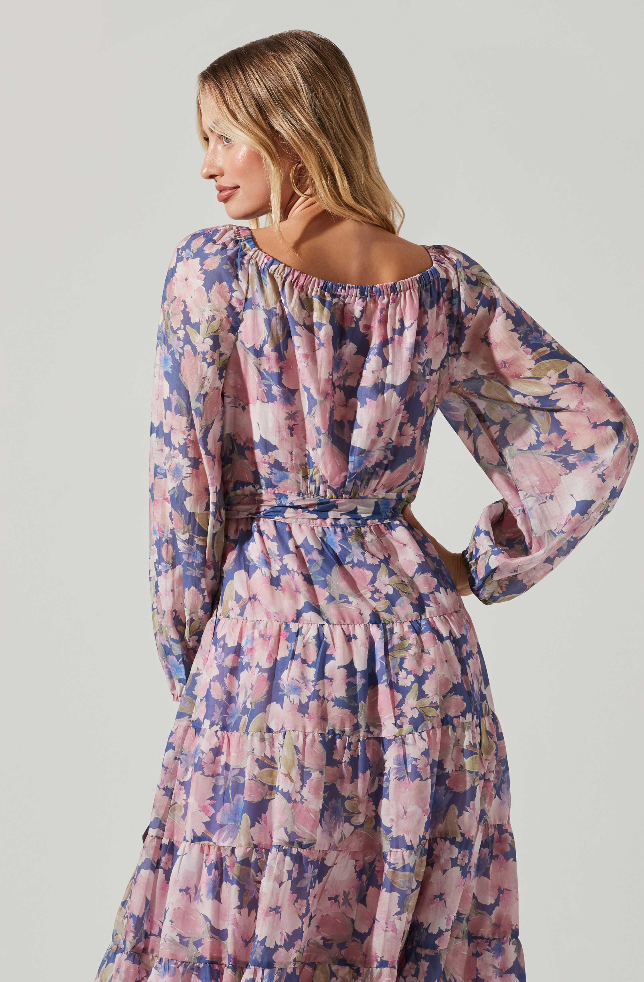 Jannika Floral Wrap Front Midi Dress-Aljck
