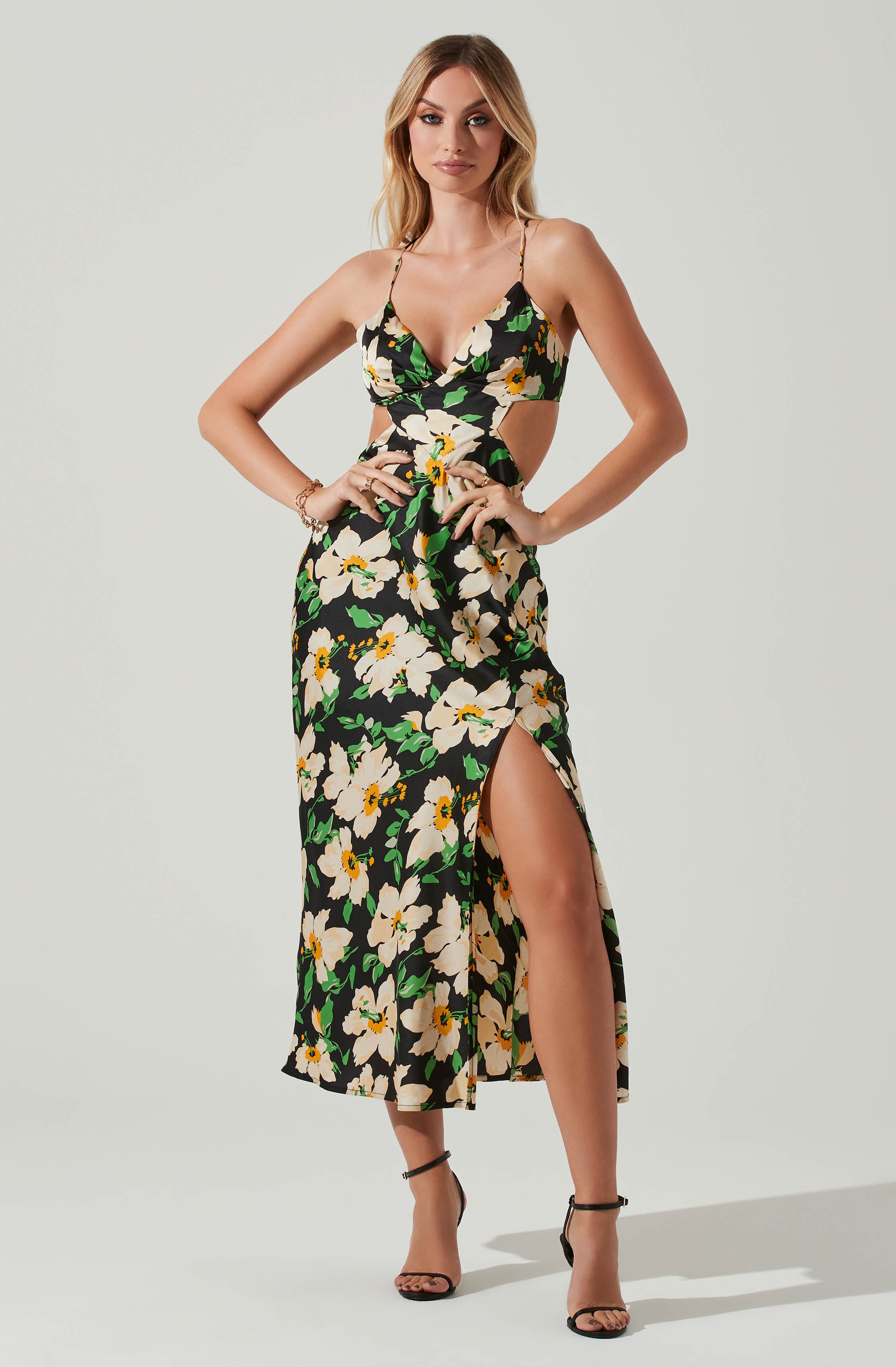 Norelle Satin Floral Midi Dress-Aljck