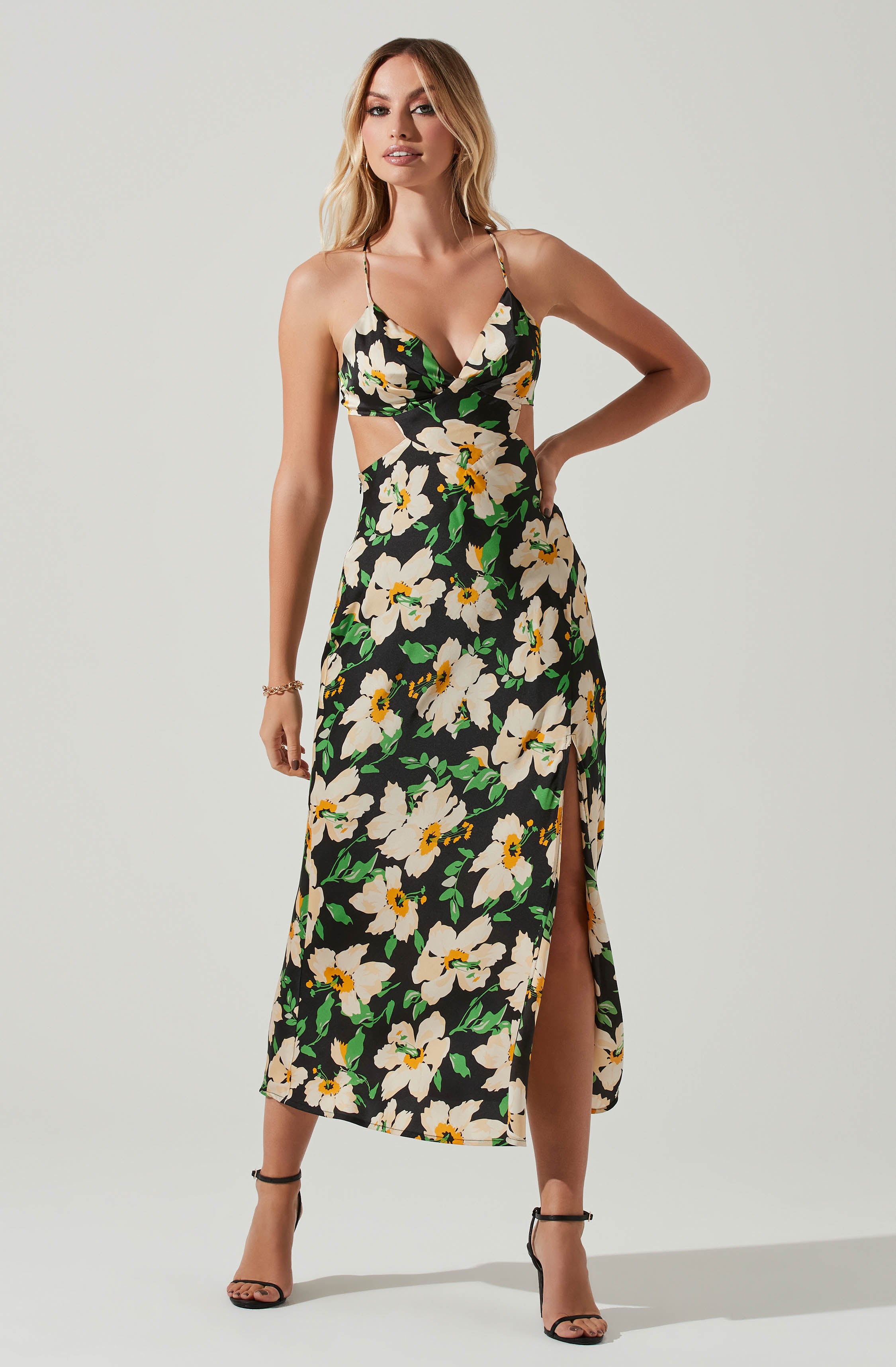 Norelle Satin Floral Midi Dress-Aljck