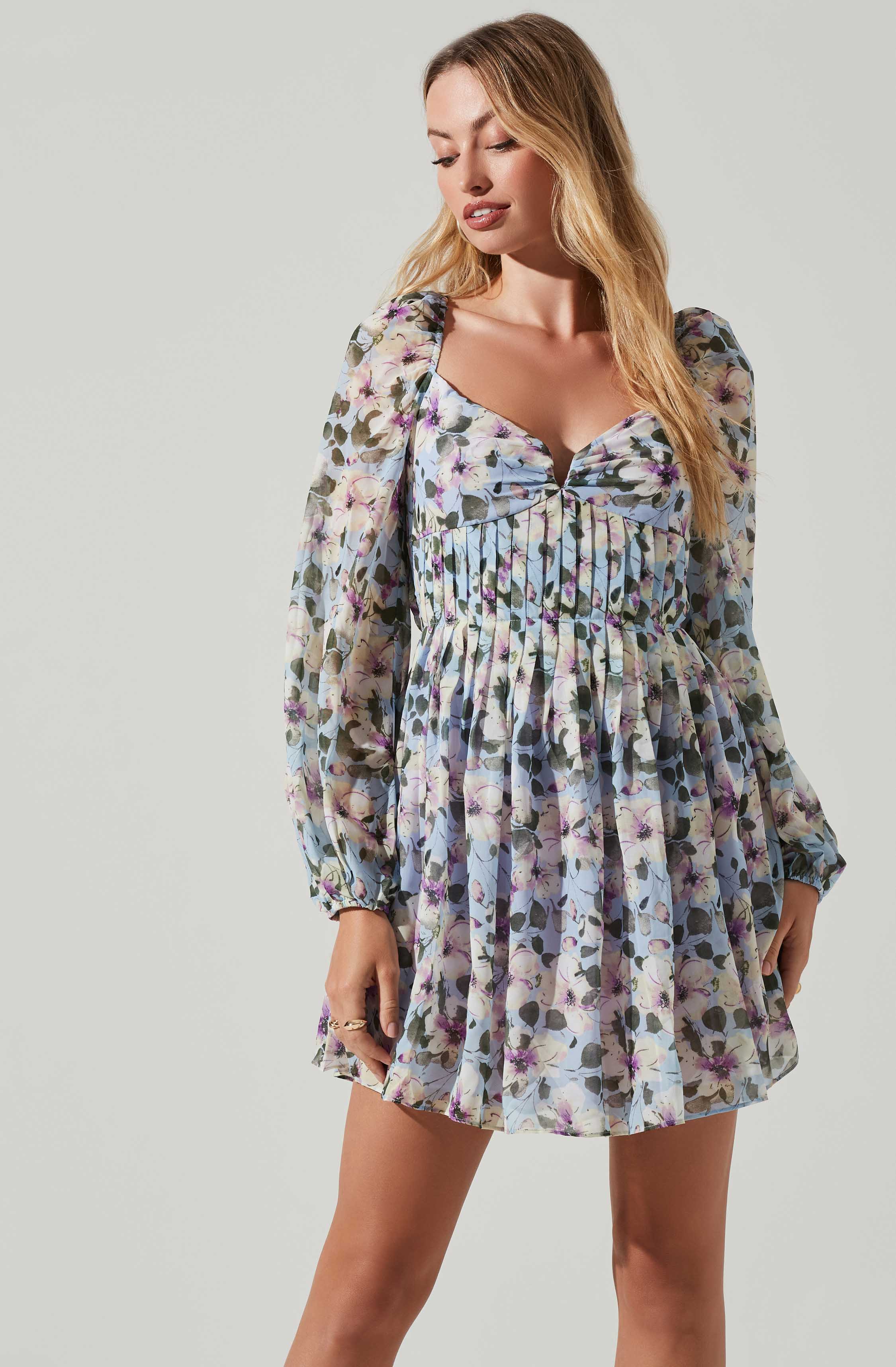 Carina Floral Open Back Mini Dress-Aljck