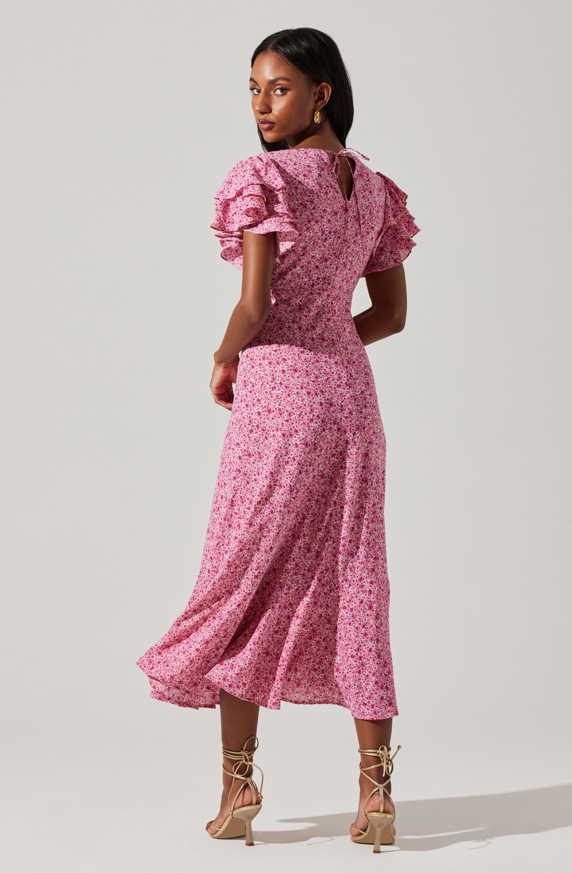 Celestine Floral Flutter Sleeve Midi Dress-Aljck