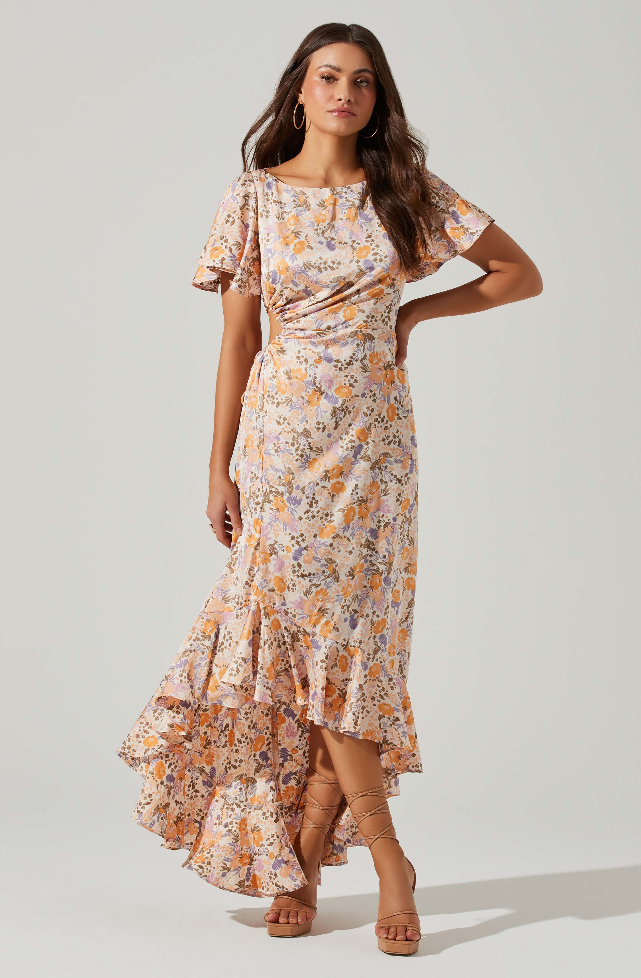 Veida Floral Cutout Midi Dress-Aljck