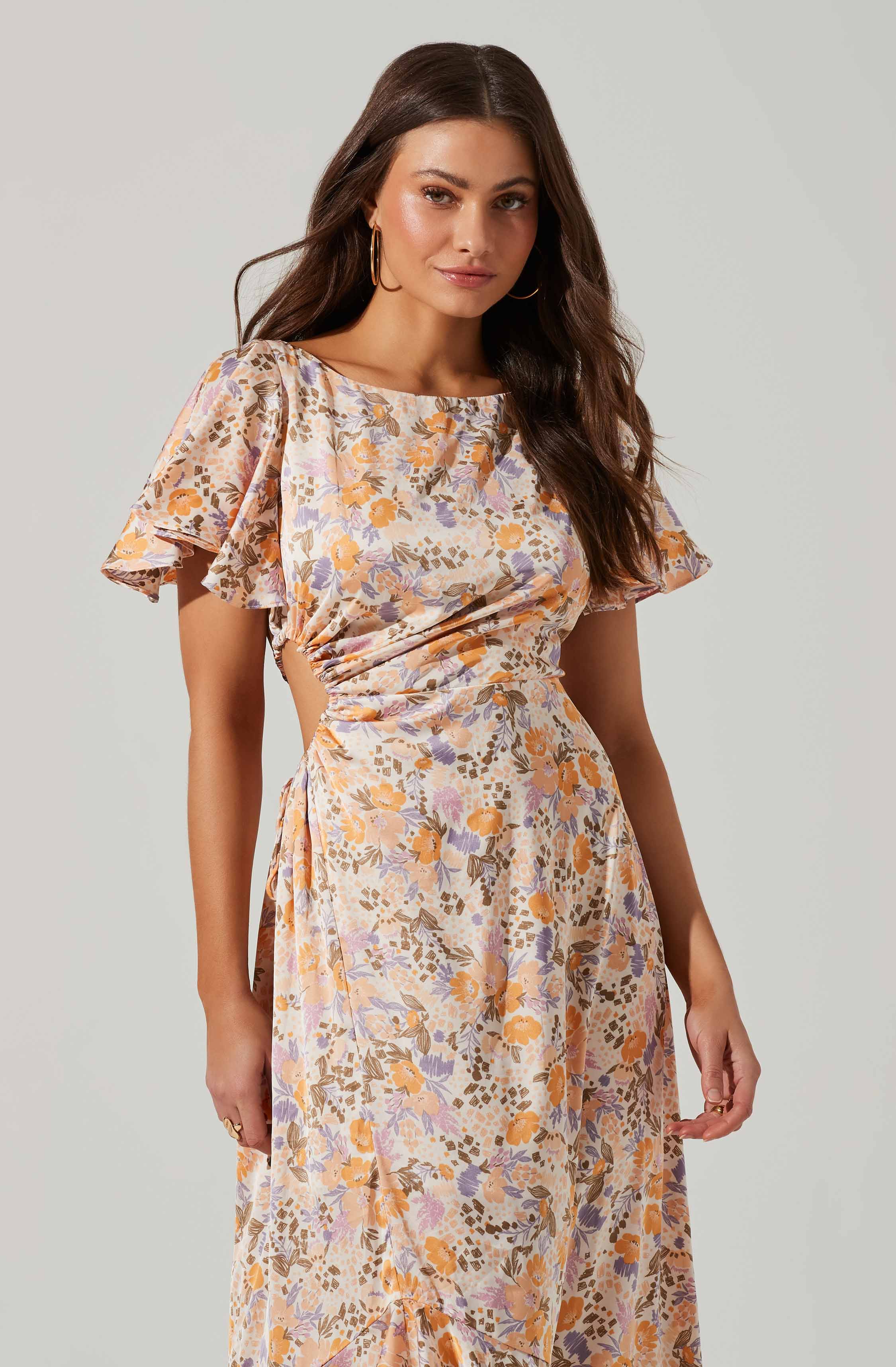 Veida Floral Cutout Midi Dress-Aljck