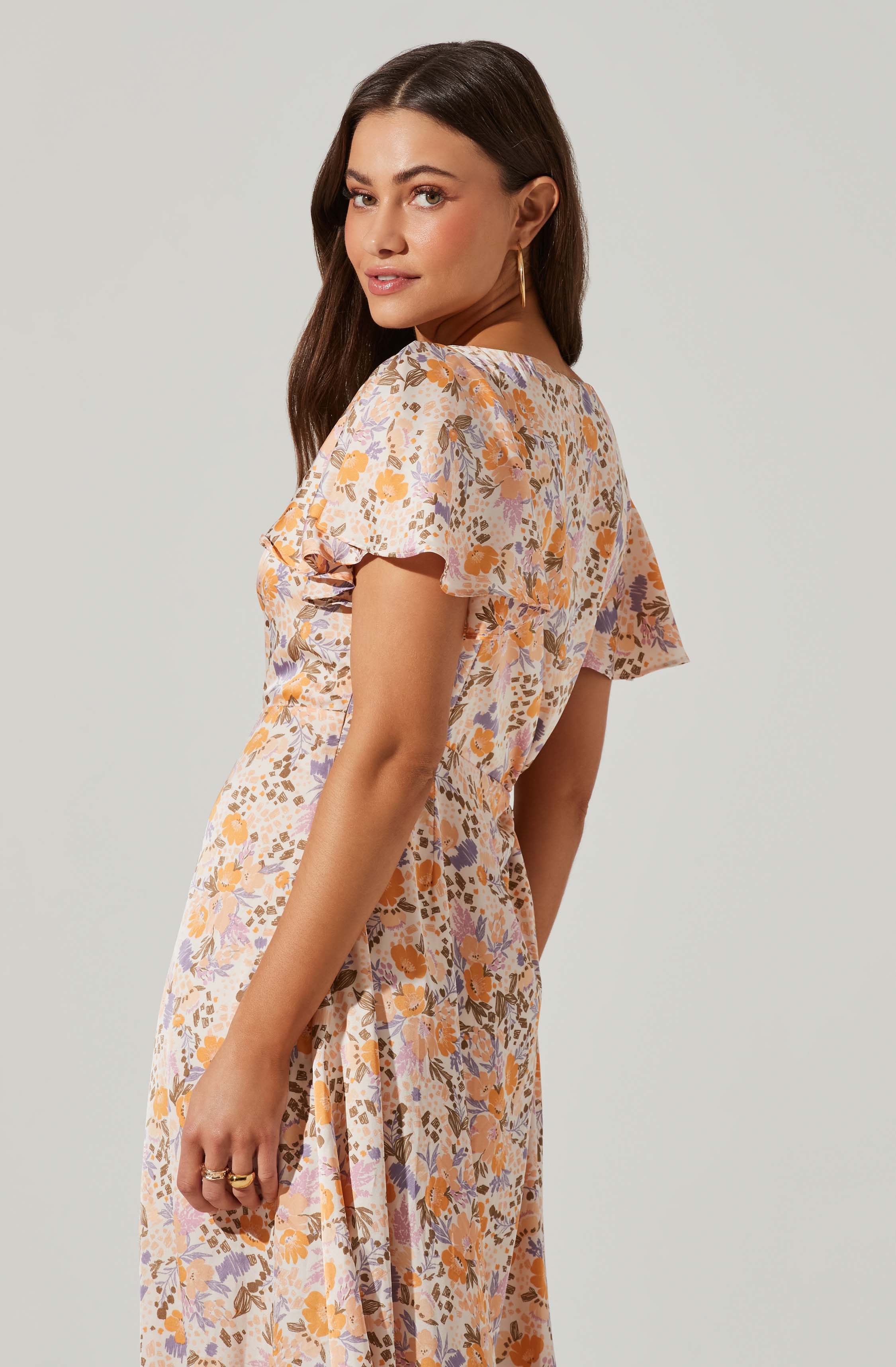 Veida Floral Cutout Midi Dress-Aljck