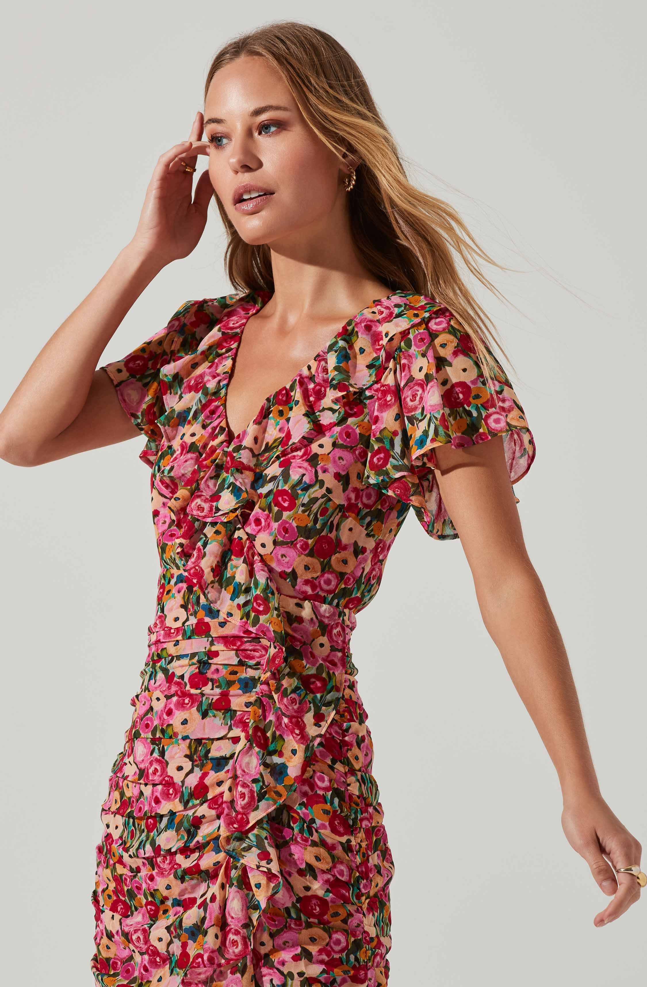Vilma Floral Ruched Midi Dress-Aljck