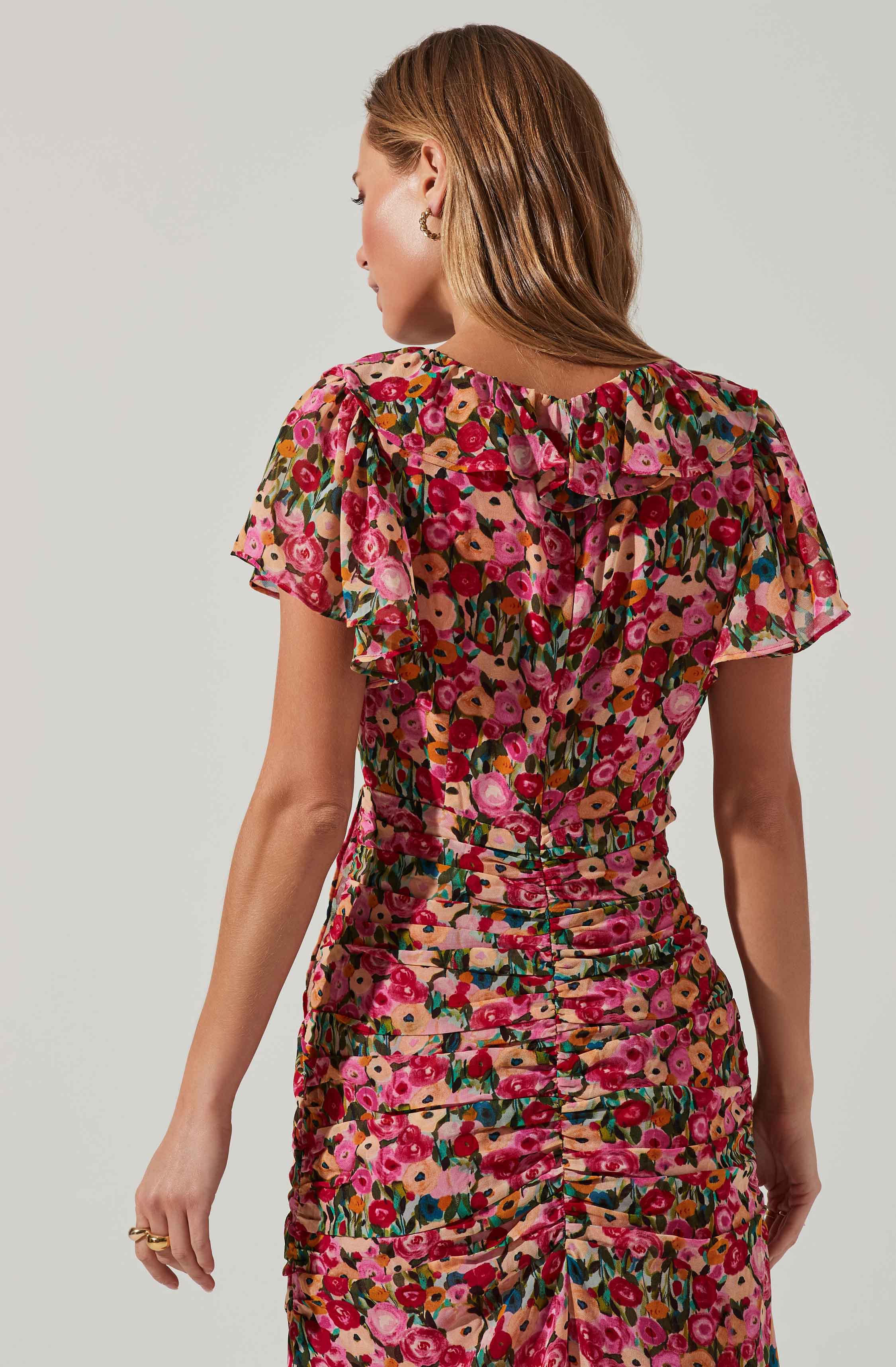 Vilma Floral Ruched Midi Dress-Aljck