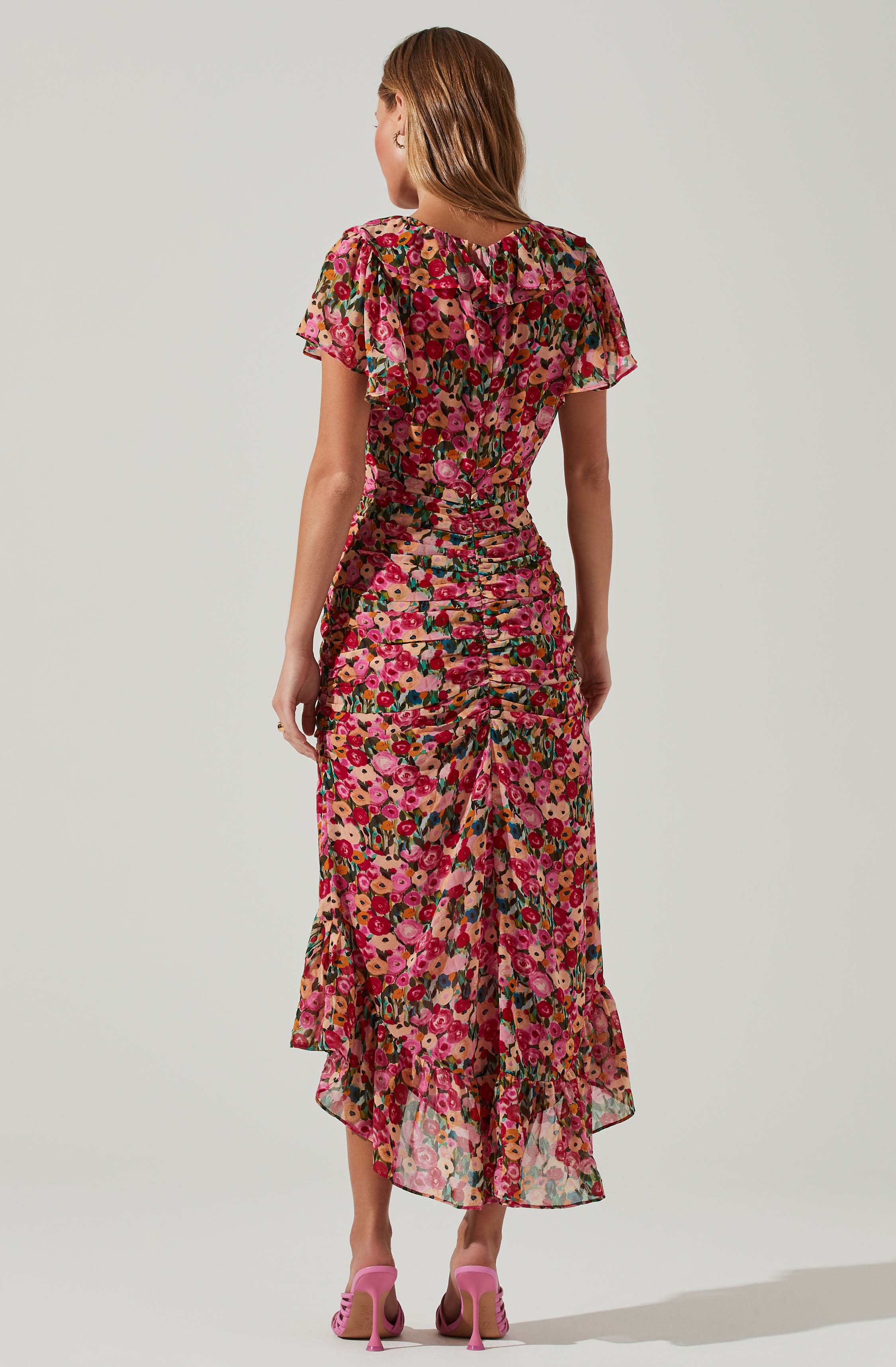 Vilma Floral Ruched Midi Dress-Aljck