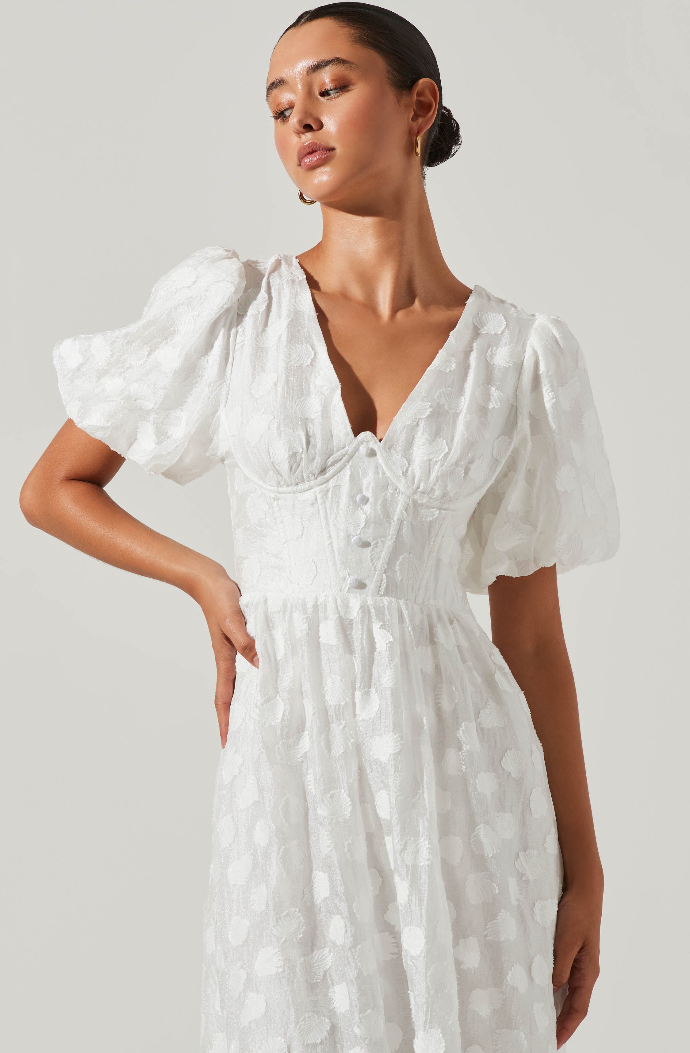 Sandy Polka Dot Puff Sleeve Midi Dress-Aljck