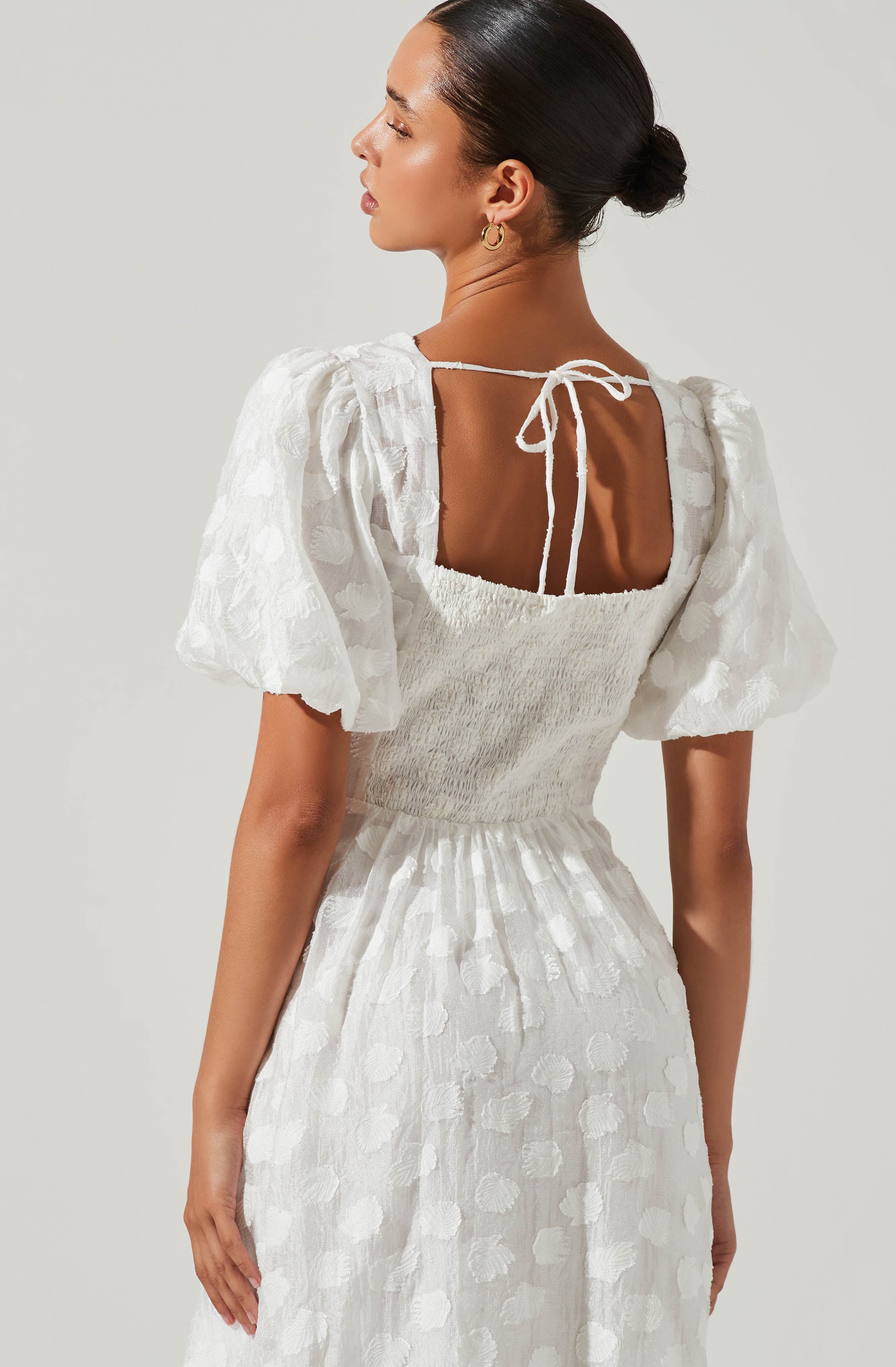 Sandy Polka Dot Puff Sleeve Midi Dress-Aljck