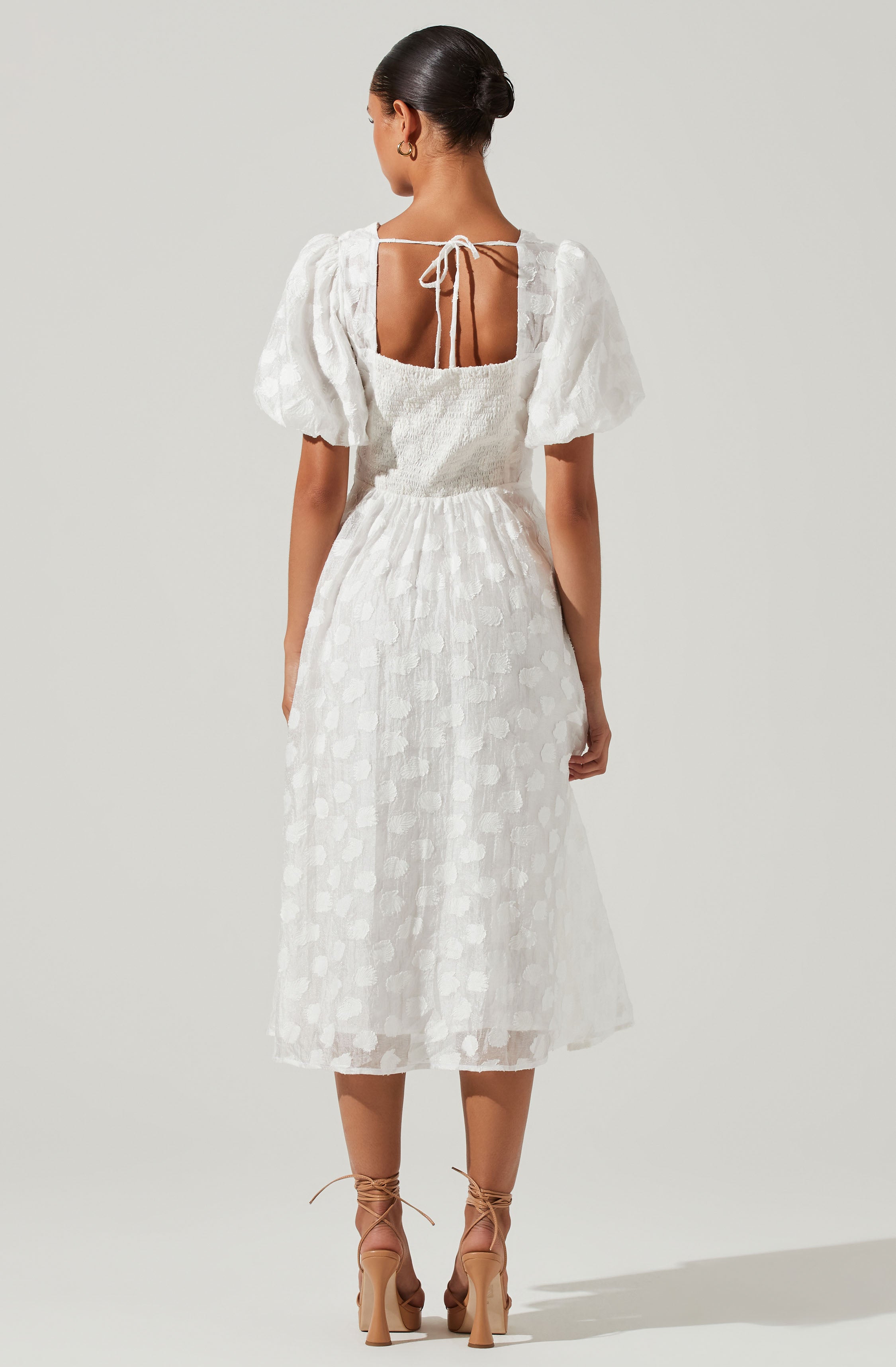 Sandy Polka Dot Puff Sleeve Midi Dress-Aljck