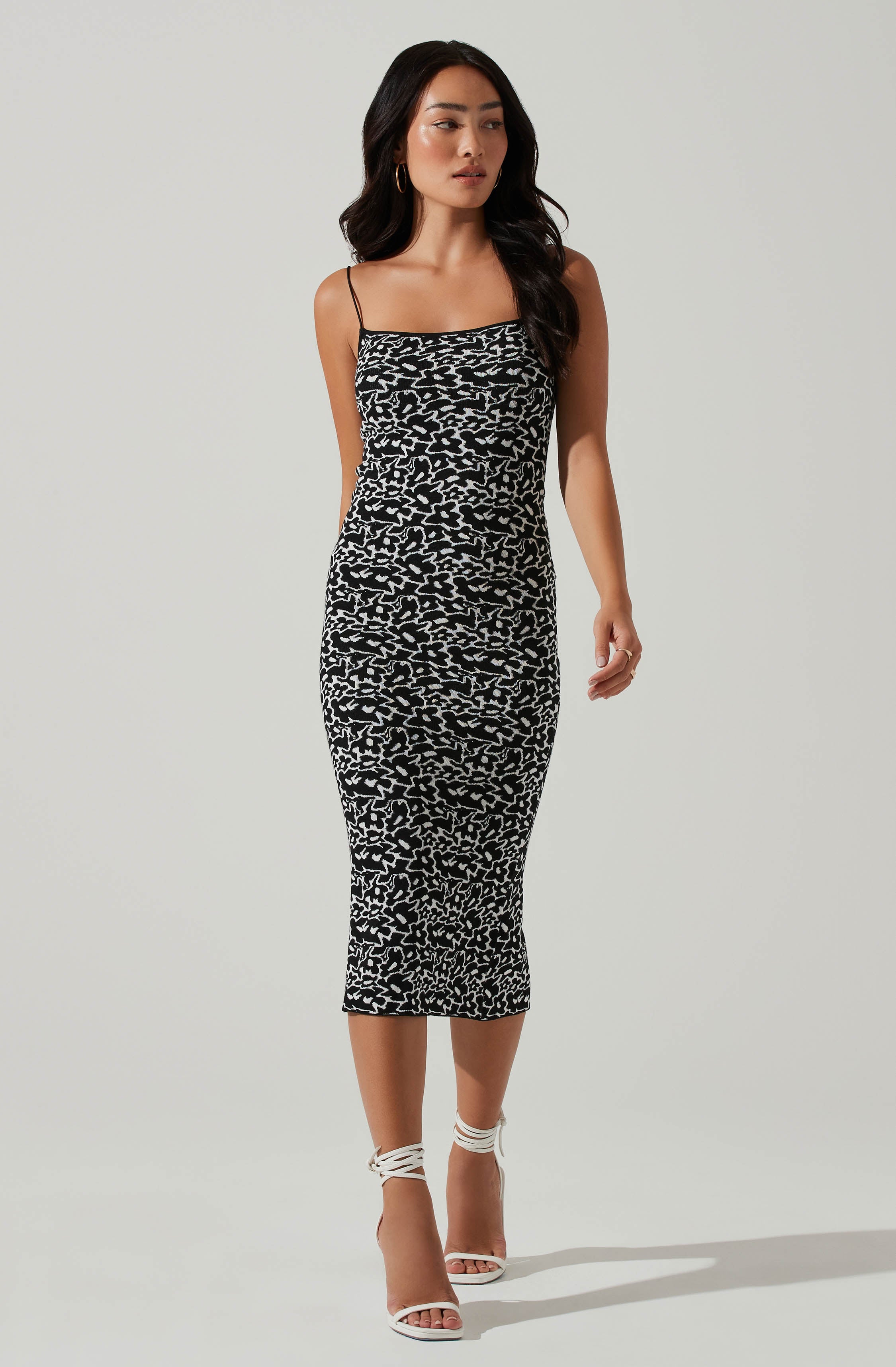 Catira Floral Knit Bodycon Midi Dress-Aljck