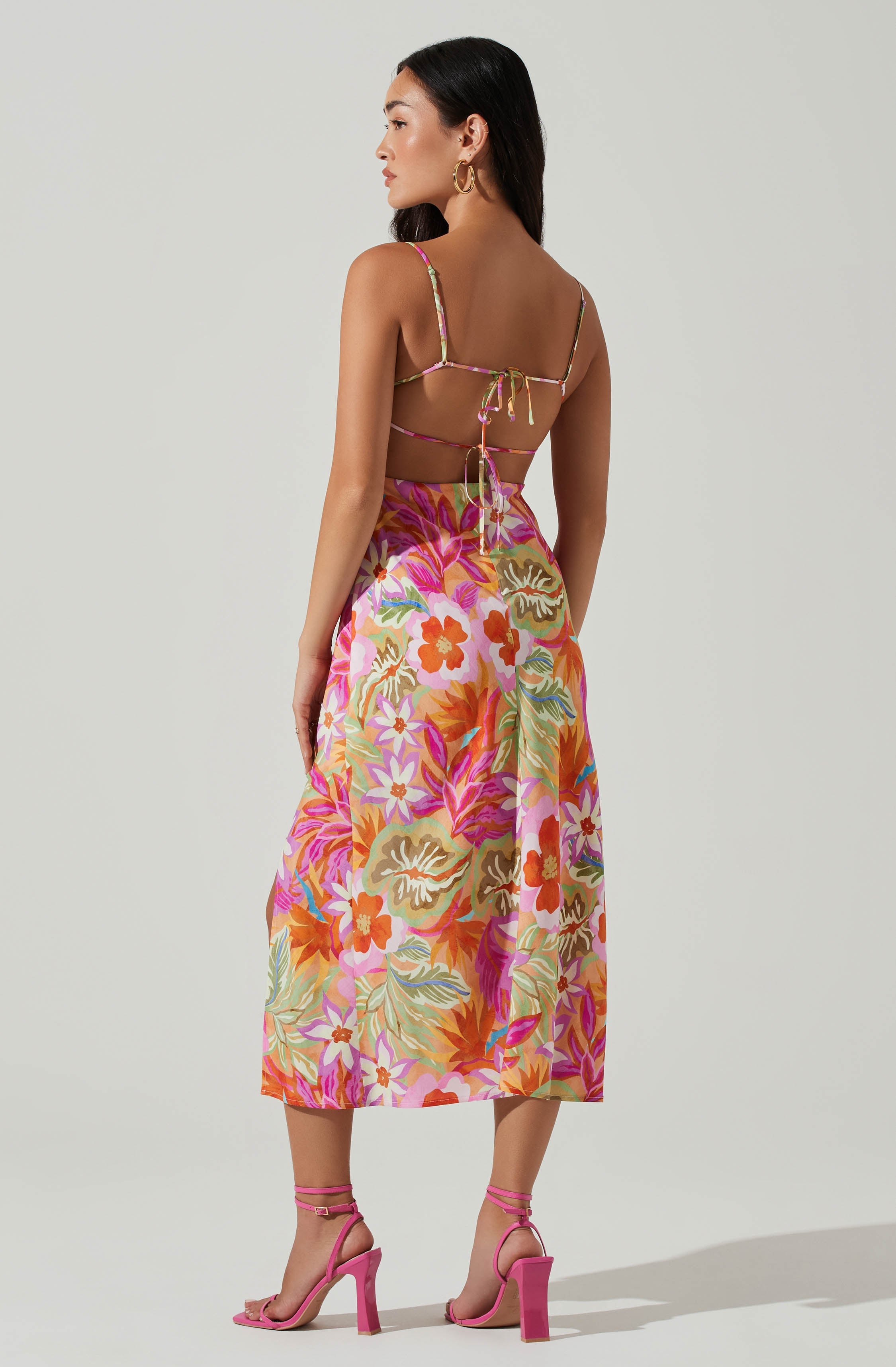 Gabriella Floral Strappy Back Midi Dress-Aljck