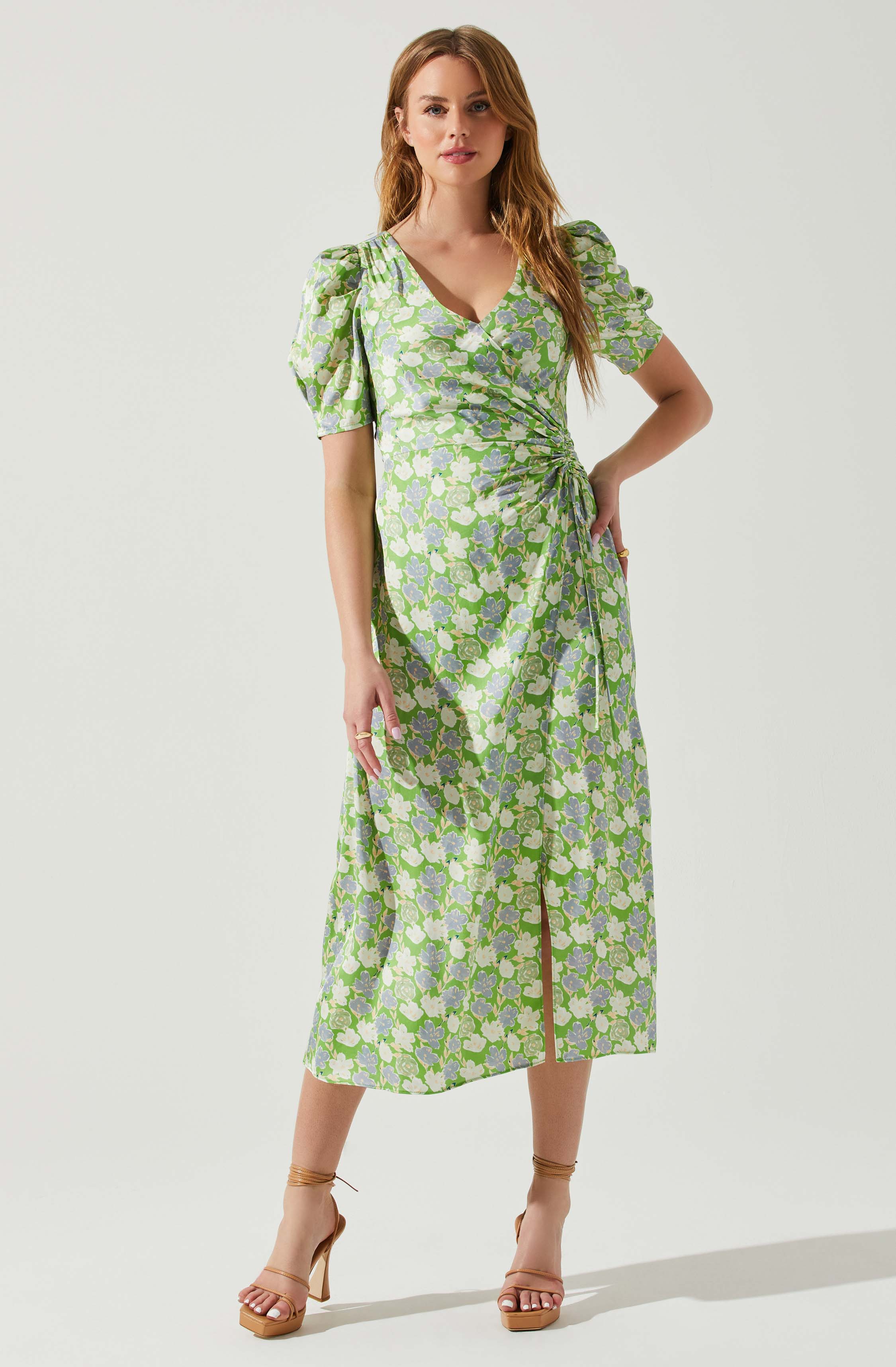 Martina Floral Ruched Midi Dress-Aljck