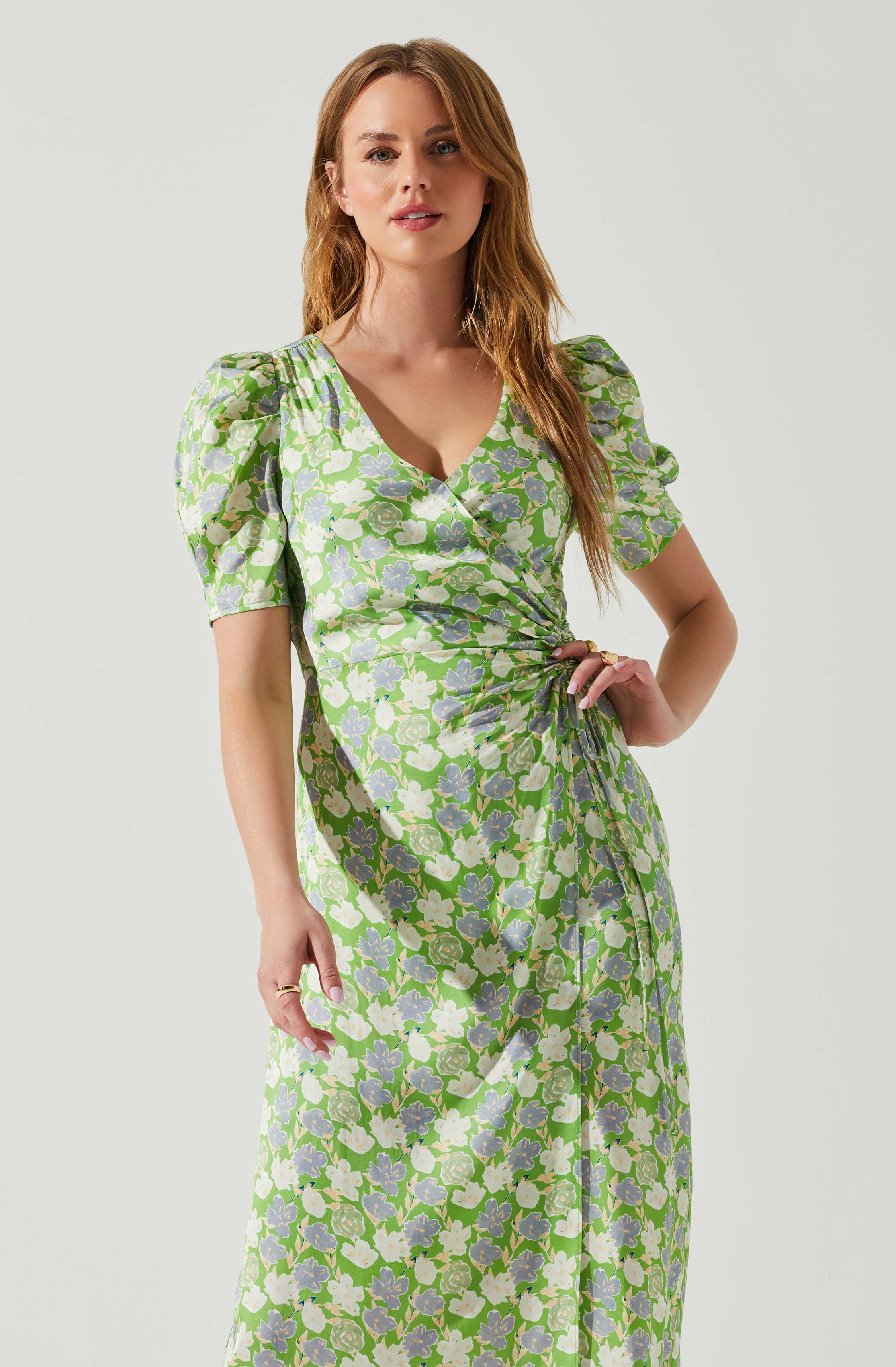 Martina Floral Ruched Midi Dress-Aljck