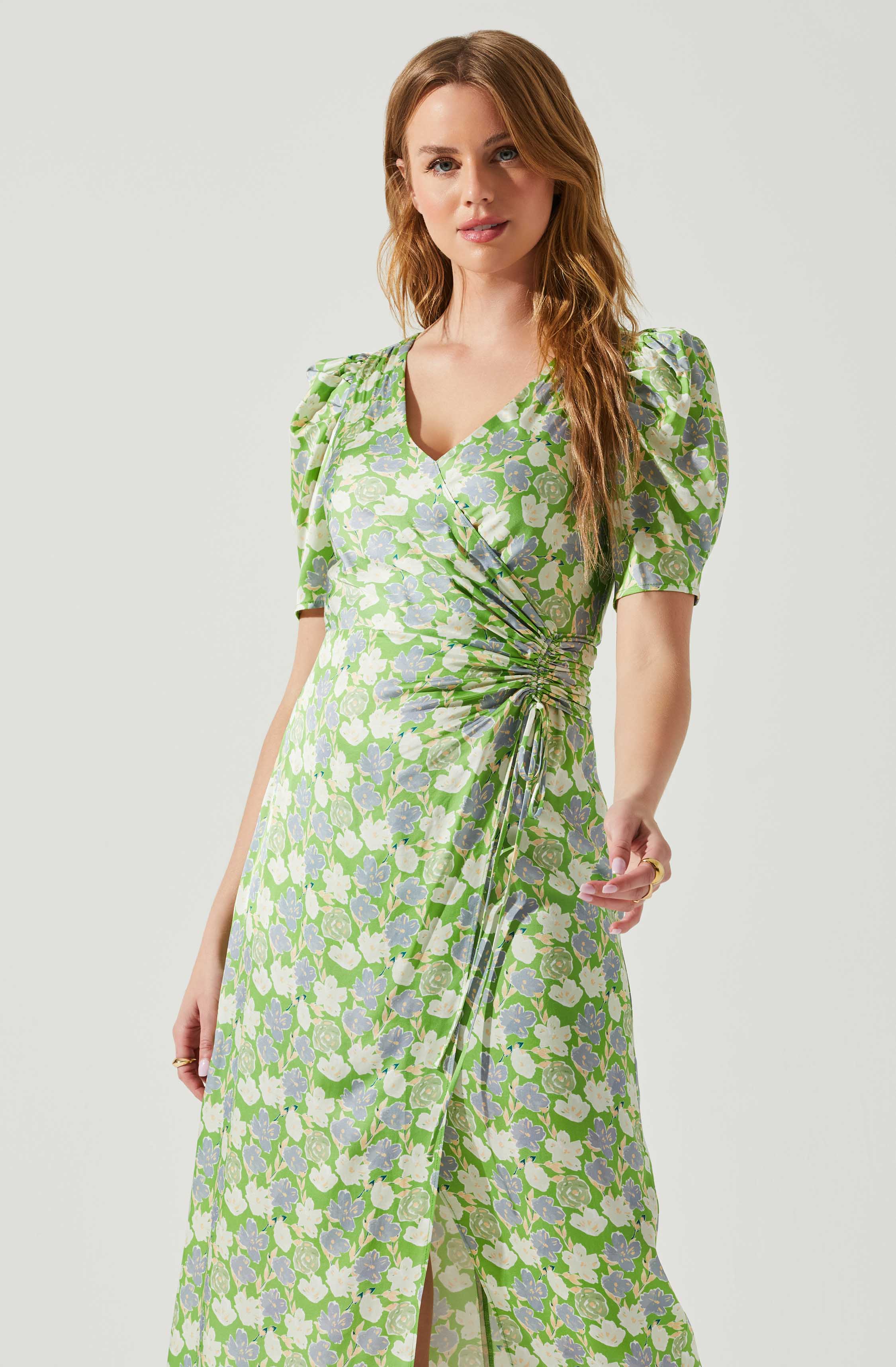 Martina Floral Ruched Midi Dress-Aljck
