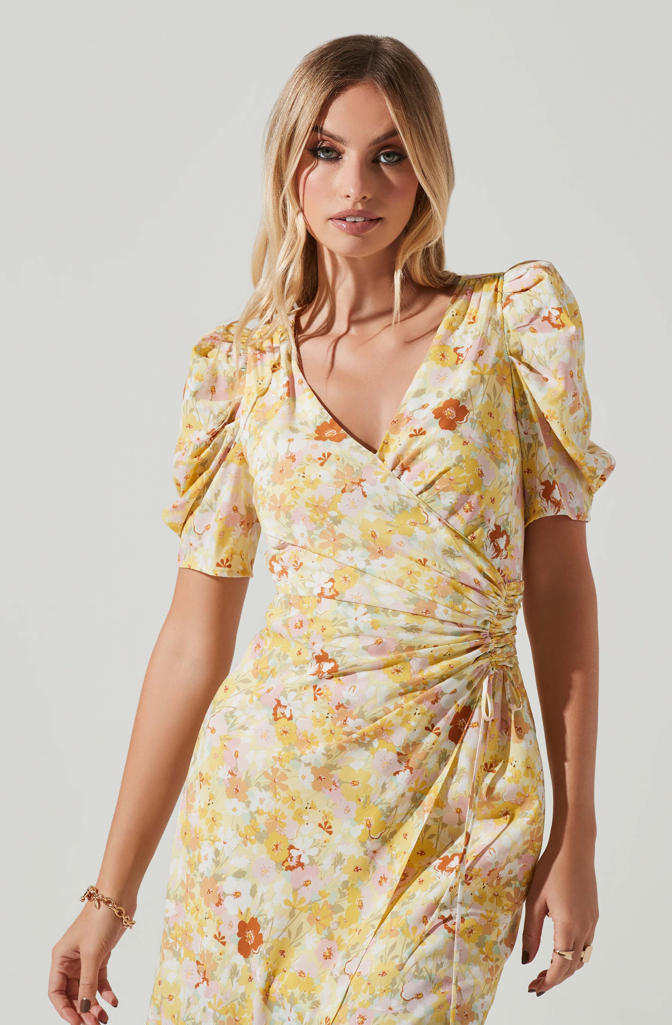 Martina Floral Ruched Midi Dress-Aljck