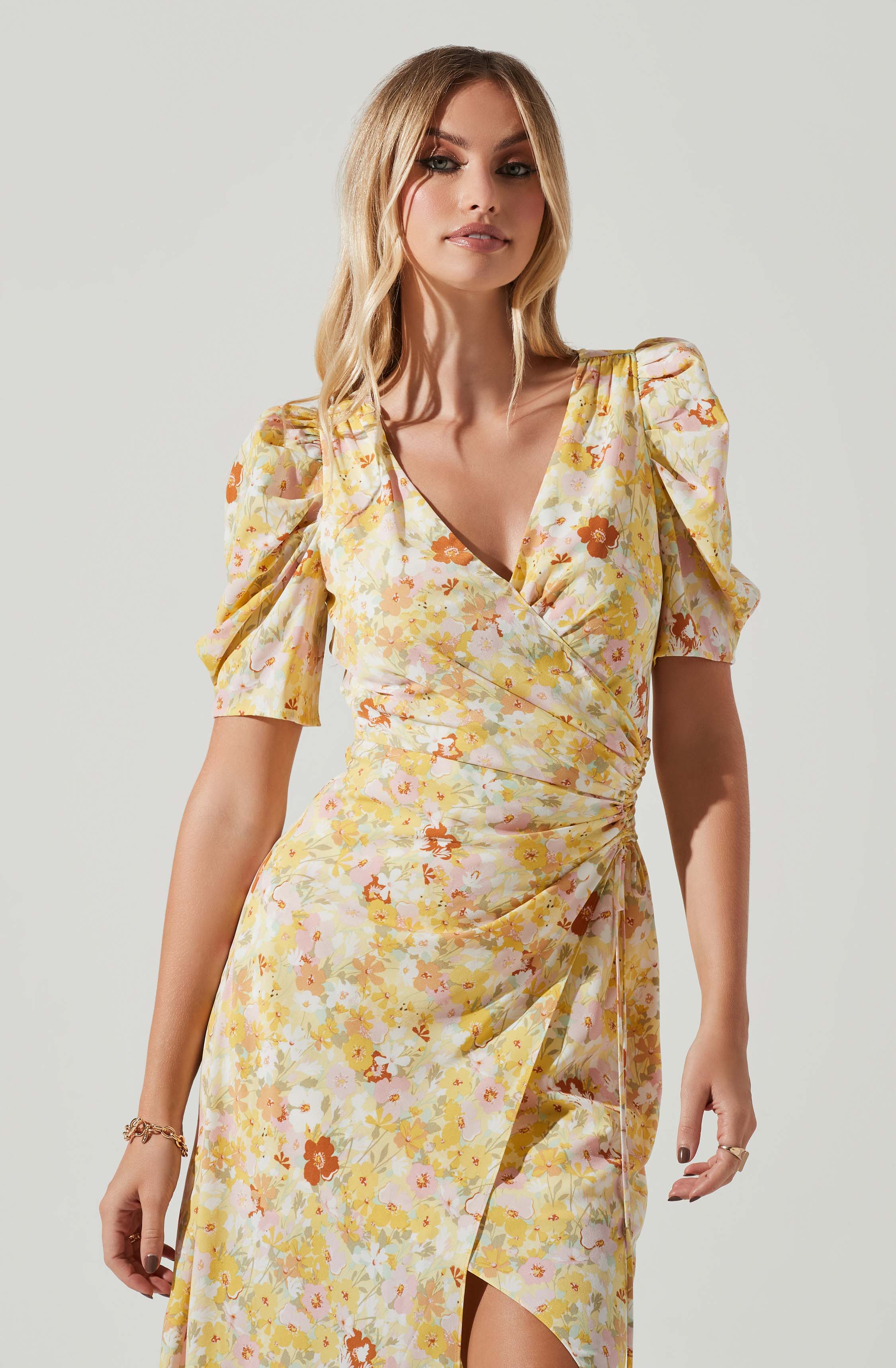Martina Floral Ruched Midi Dress-Aljck