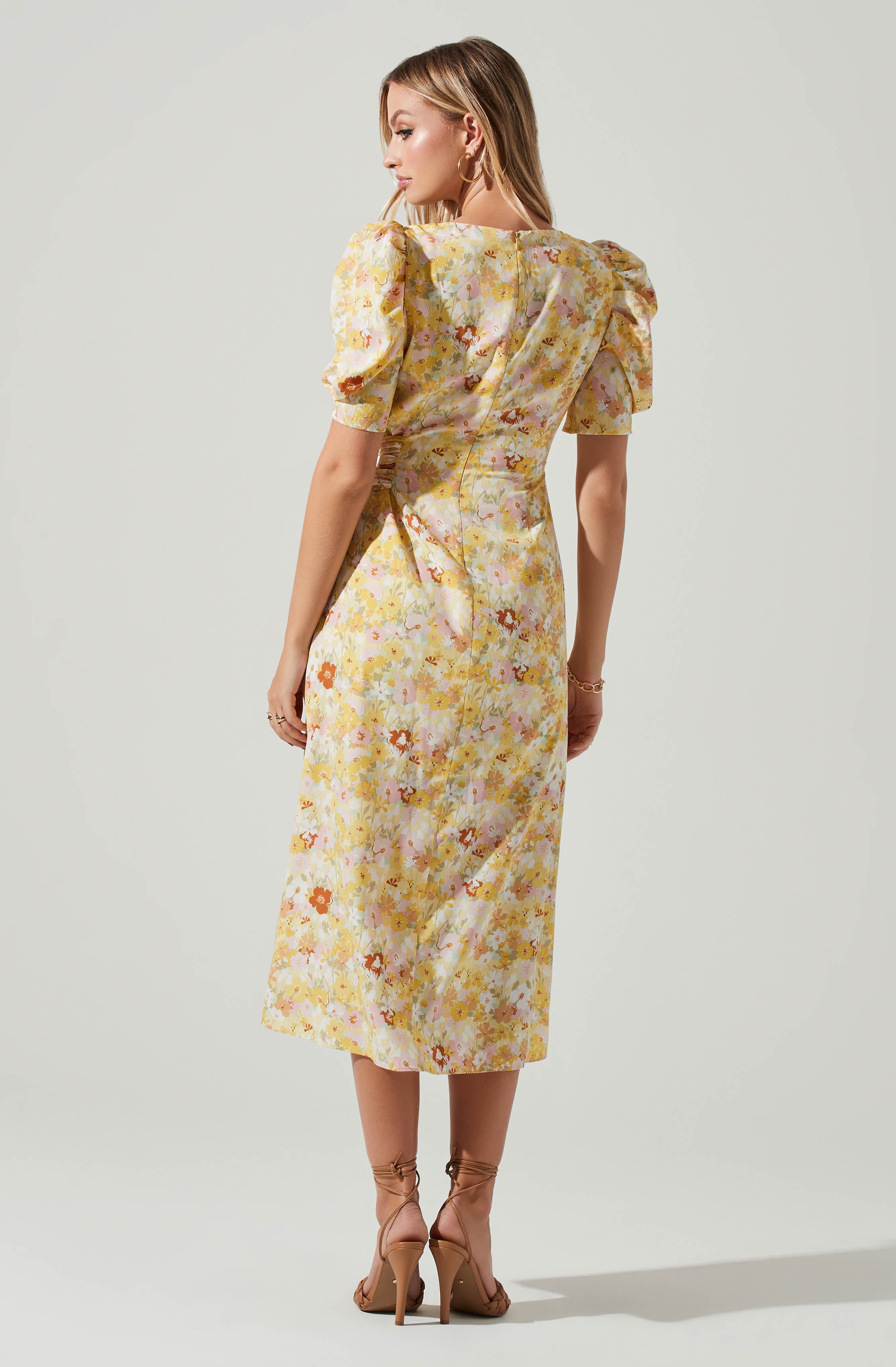 Martina Floral Ruched Midi Dress-Aljck