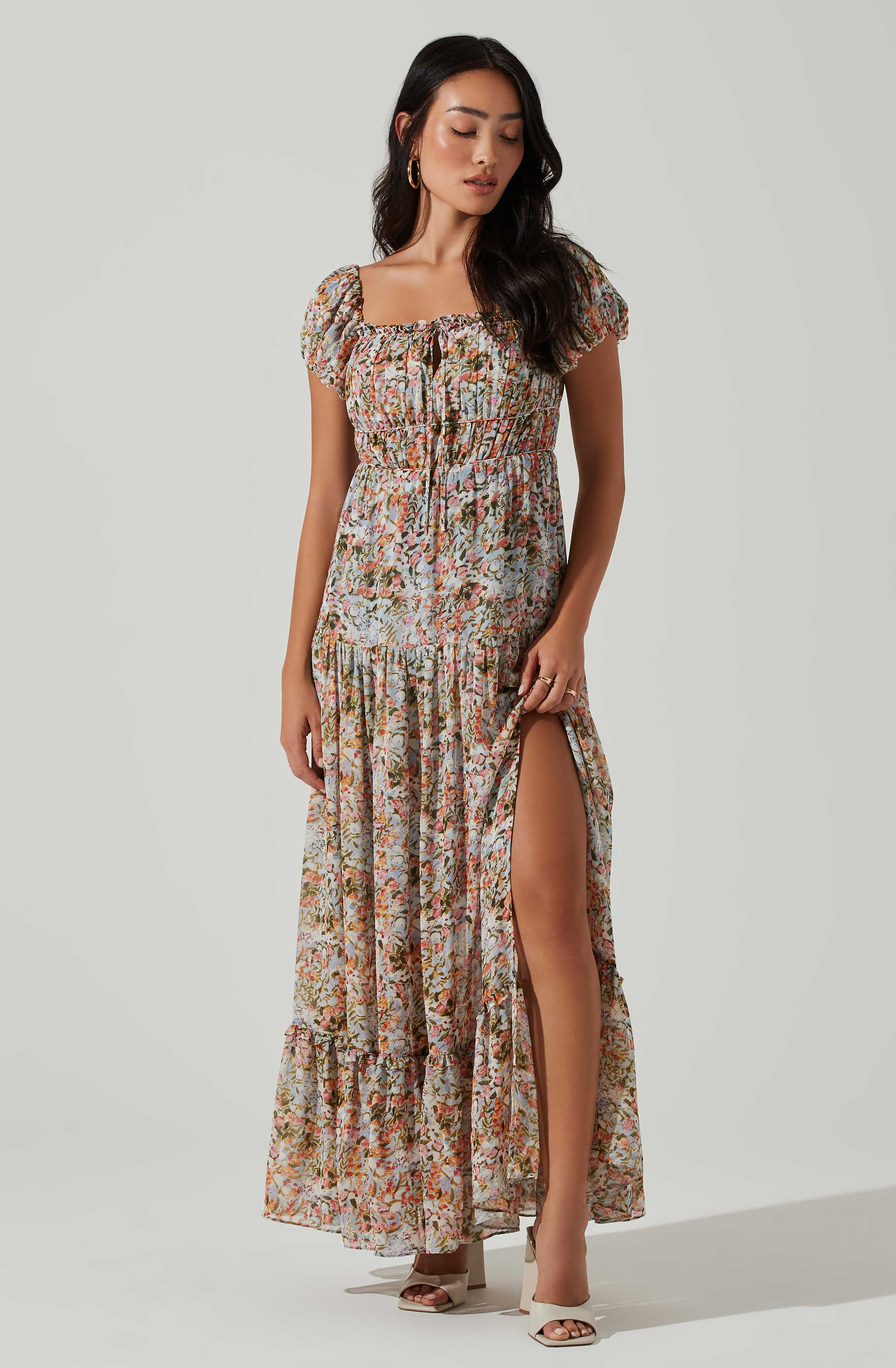 Roseline Off Shoulder Floral Maxi Dress-Aljck