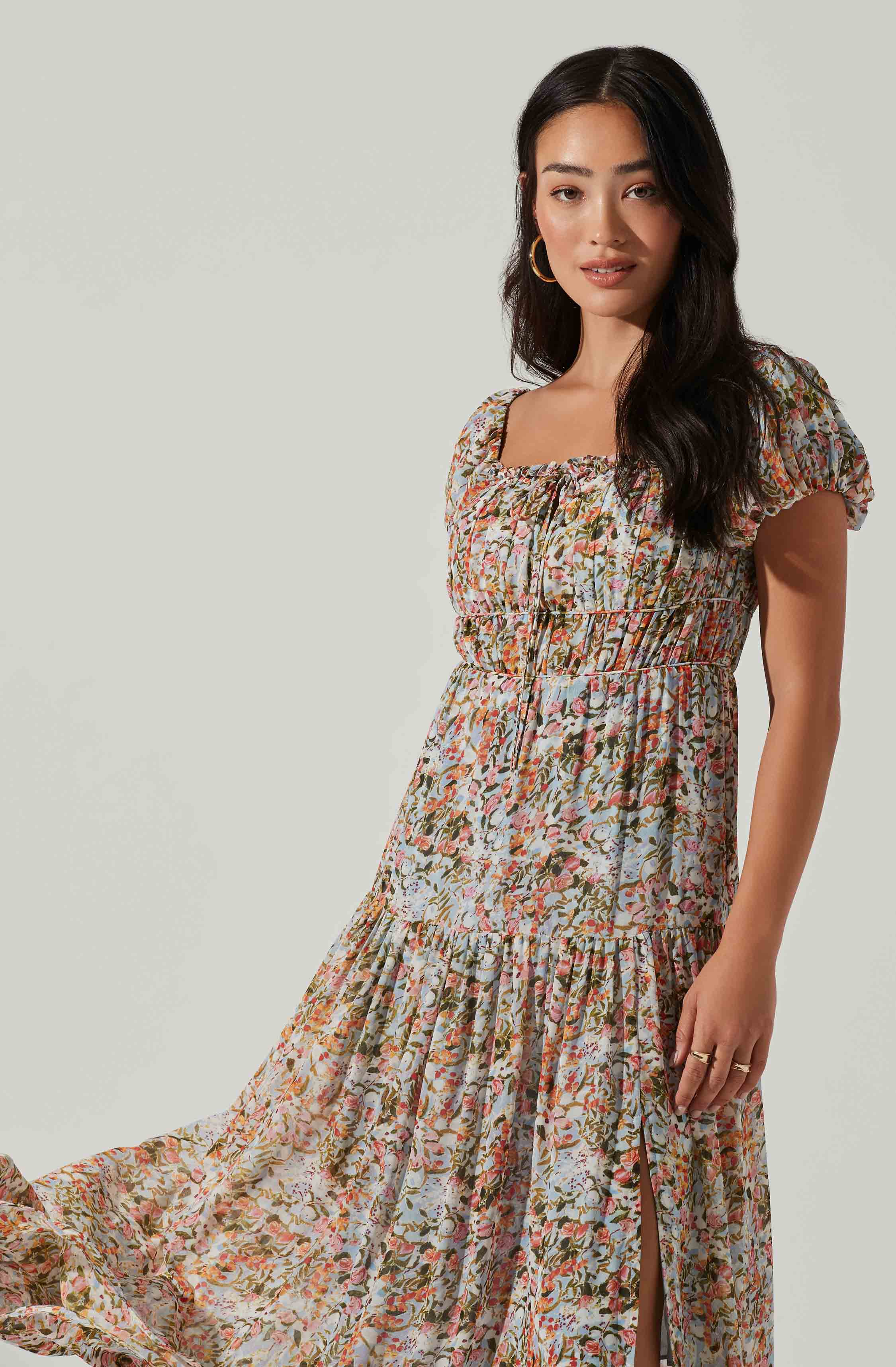 Roseline Off Shoulder Floral Maxi Dress-Aljck