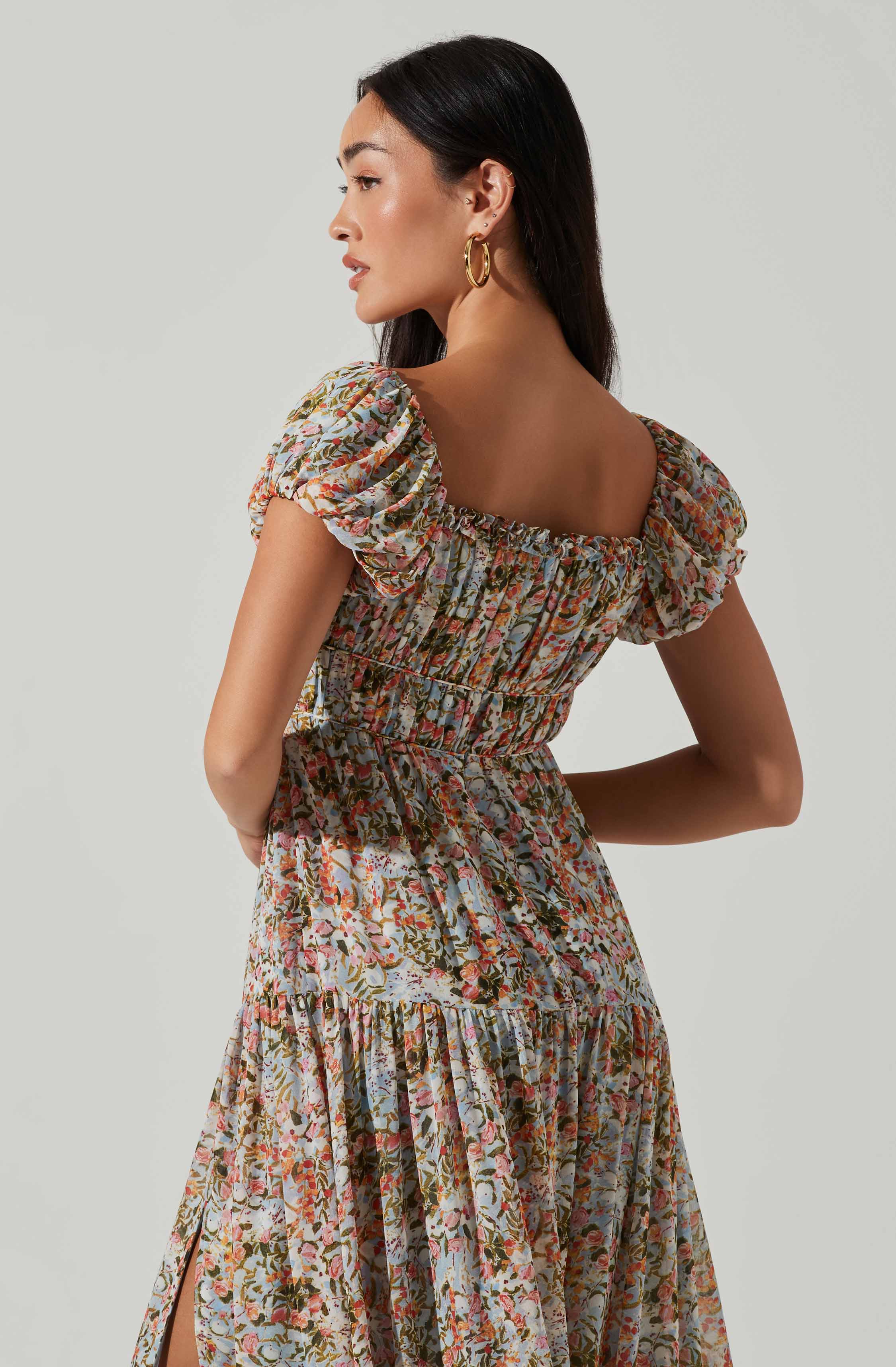 Roseline Off Shoulder Floral Maxi Dress-Aljck