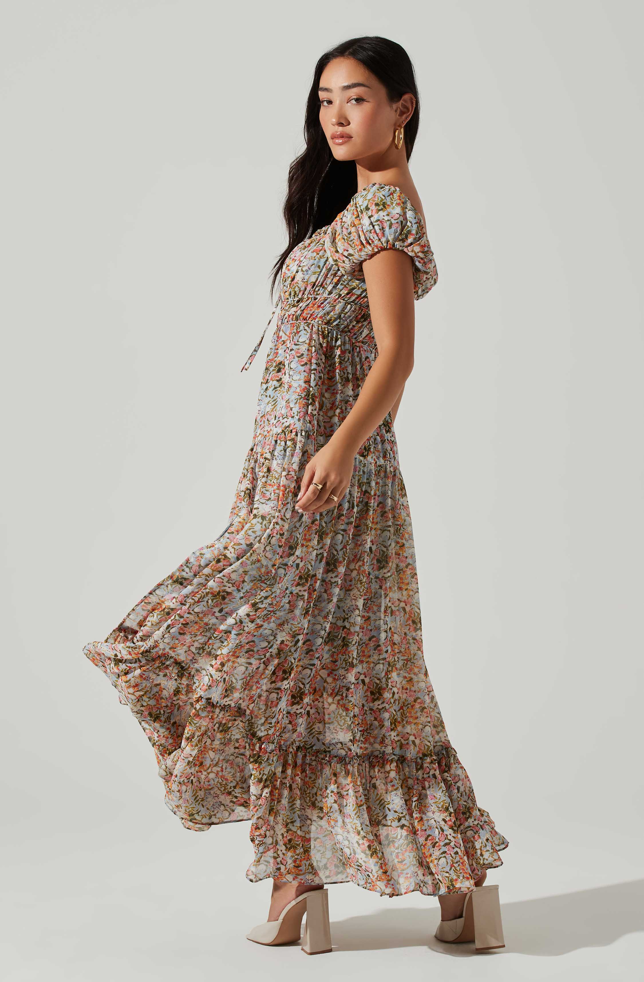 Roseline Off Shoulder Floral Maxi Dress-Aljck