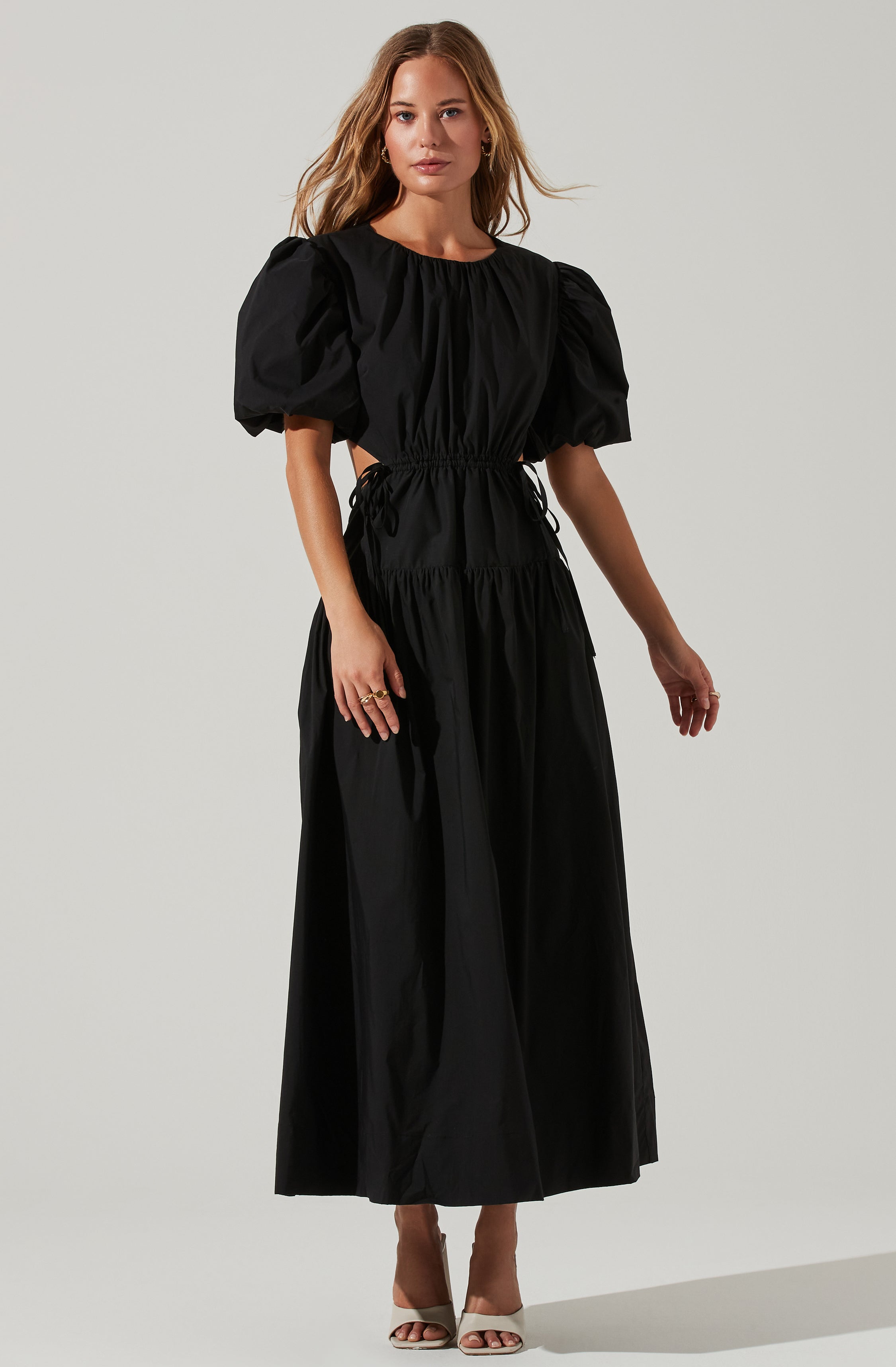 Shelby Puff Sleeve Open Back Maxi Dress-Aljck
