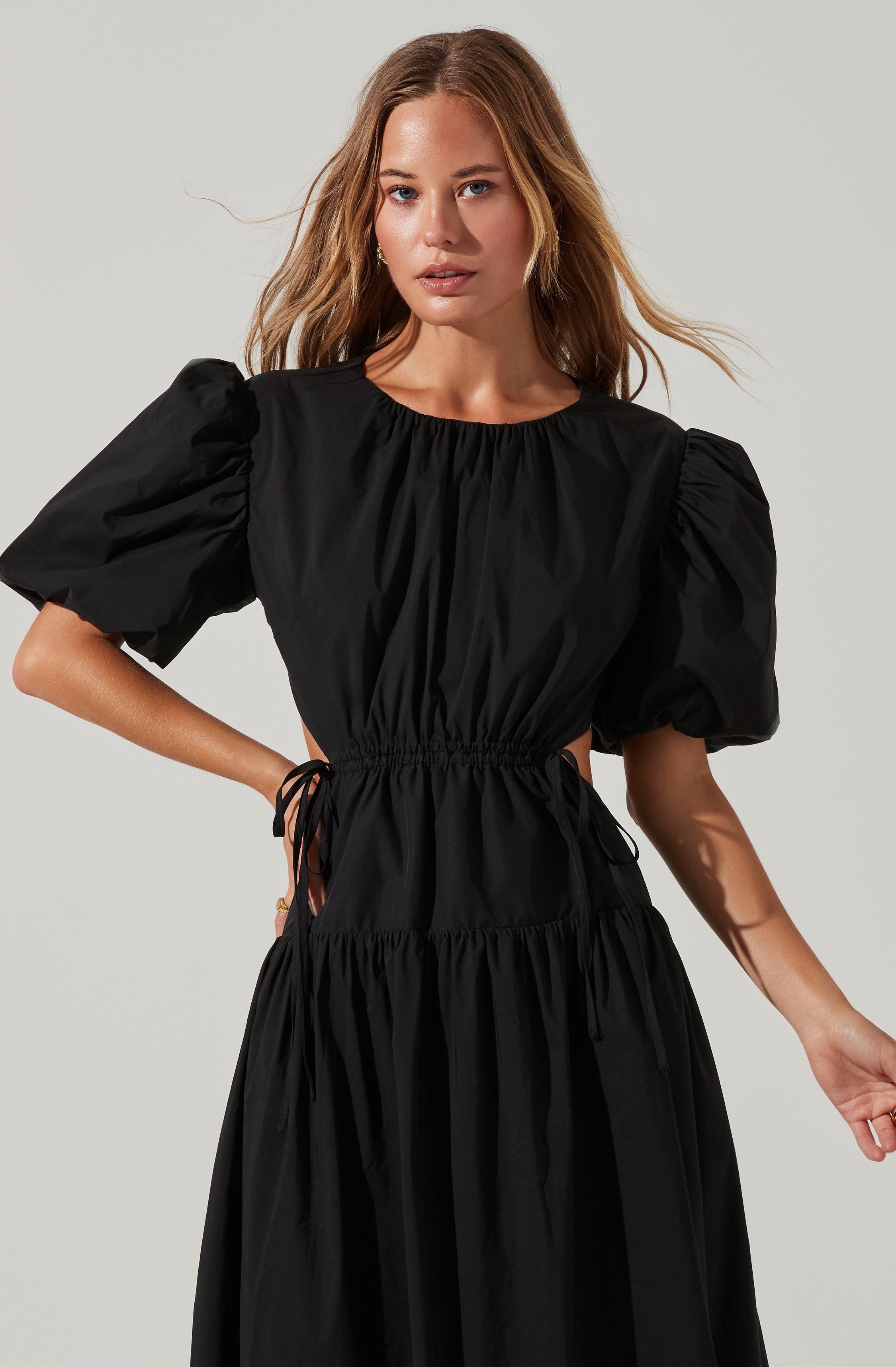 Shelby Puff Sleeve Open Back Maxi Dress-Aljck